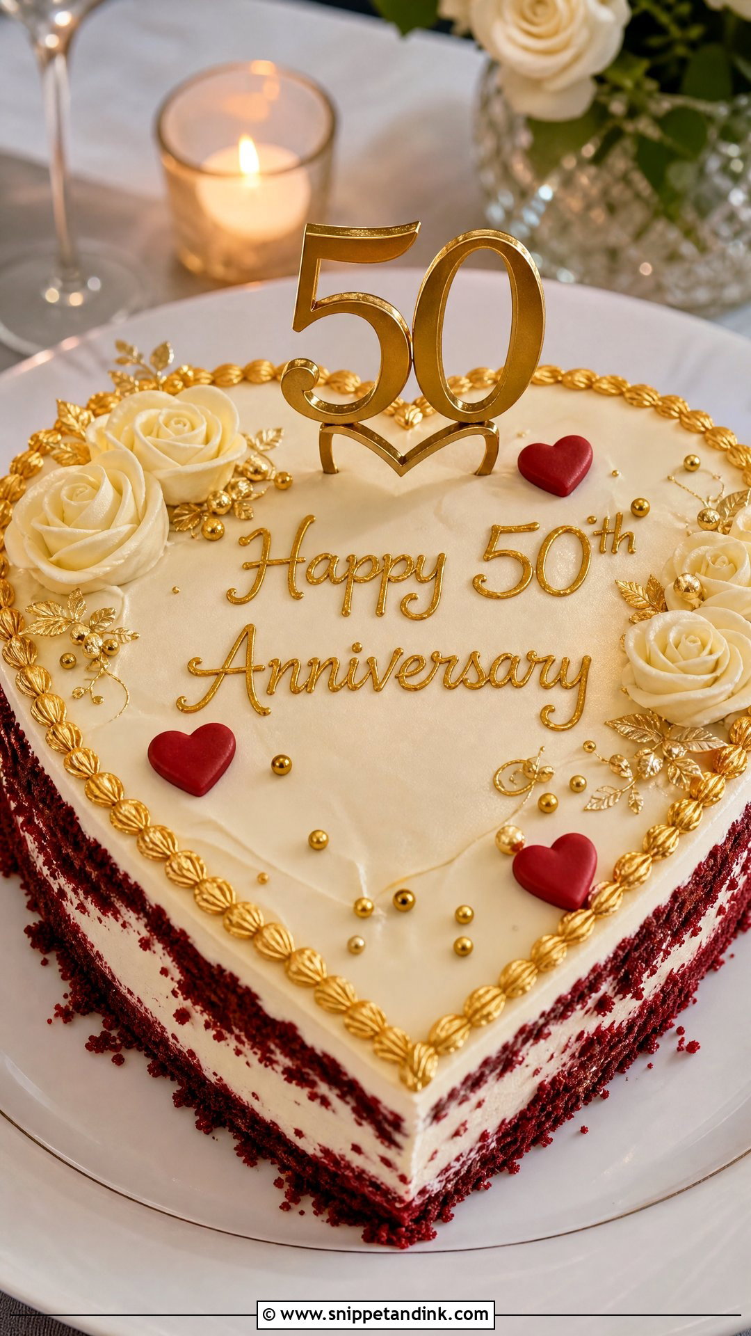 Heart Shaped 50th Anniversary Cake - Snippet and Ink - 30 50th Anniversary Cakes