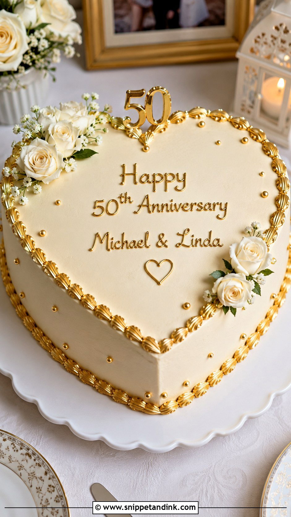 Heart Shaped 50th Wedding Anniversary Cake - Snippet and Ink - 20 50th Wedding Anniversary Cake Ideas