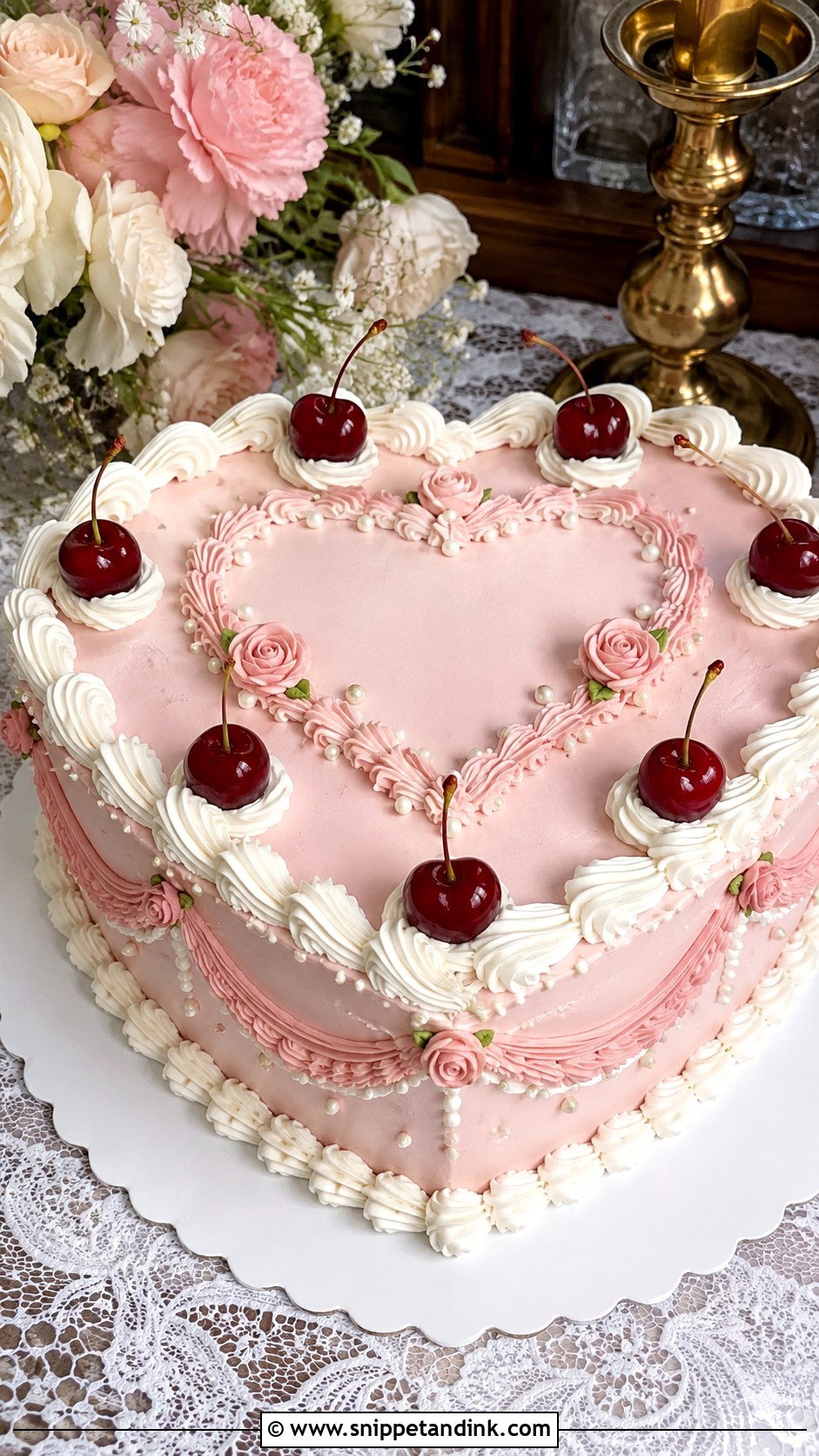 Heart Shaped Cherry Wedding Cake - Snippet and Ink - 25 Vintage Cherry Wedding Cake Ideas