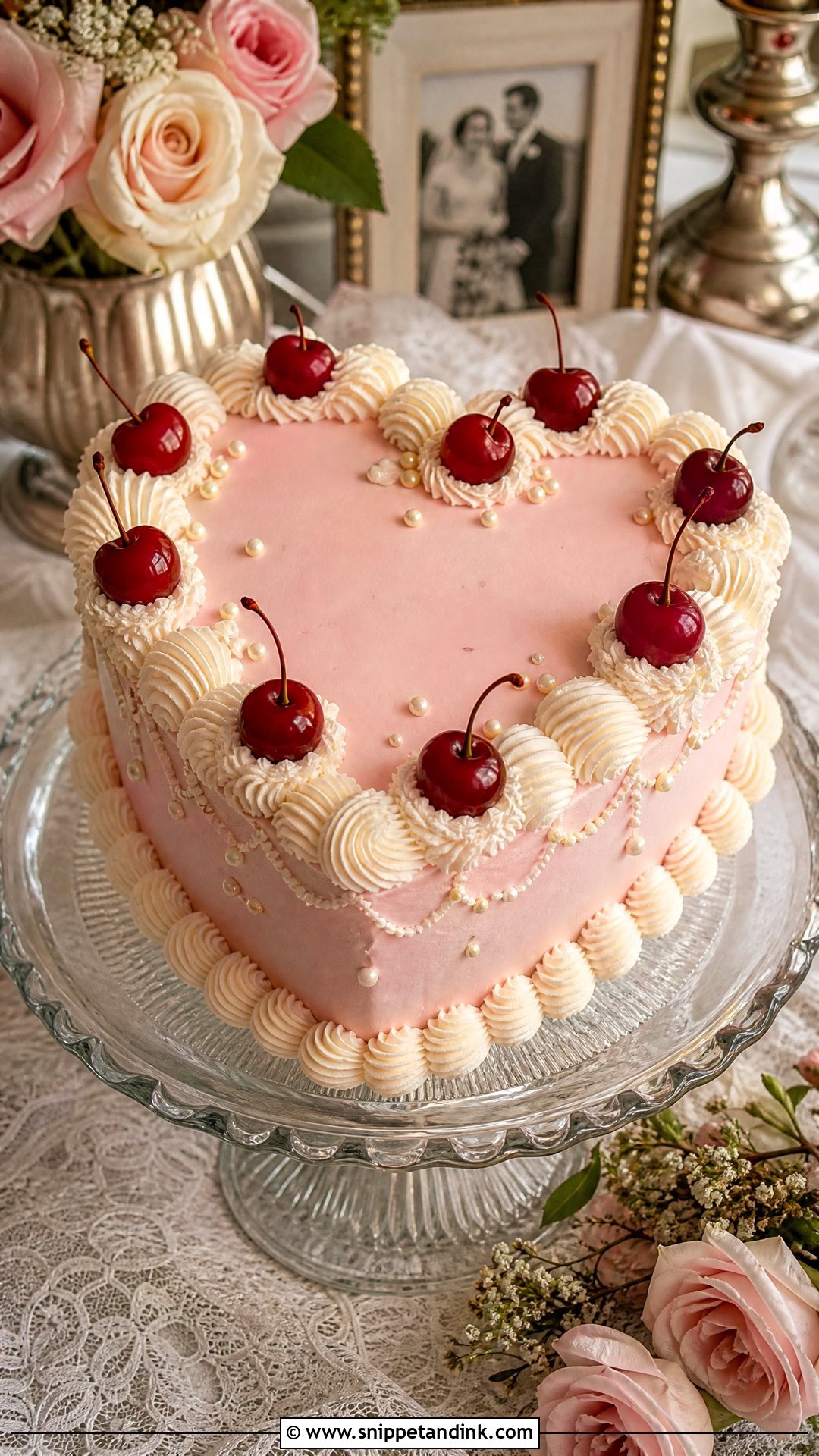 Heart Shaped Cherry Wedding Cake - Snippet and Ink - 25 Vintage Cherry Cake Ideas for Wedding