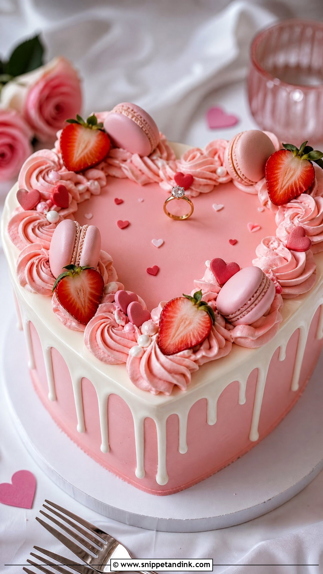 Heart Shaped Drip Engagement Cake - Snippet and Ink - 30 Engagement Cake Designs