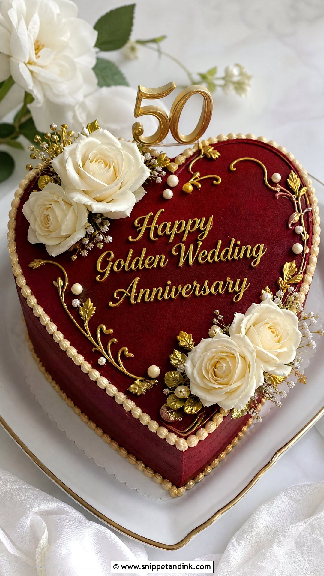 Heart Shaped Golden Anniversary Cake - Snippet and Ink - 25 Golden Wedding Anniversary Cake Ideas
