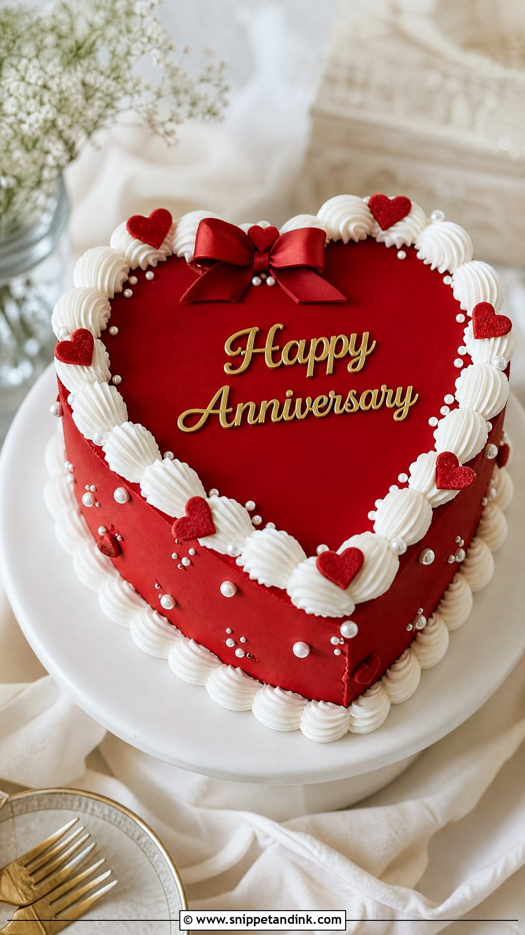 Heart Shaped Red Anniversary Cake - Snippet and Ink - 30 Anniversary Cake Aesthetic Ideas