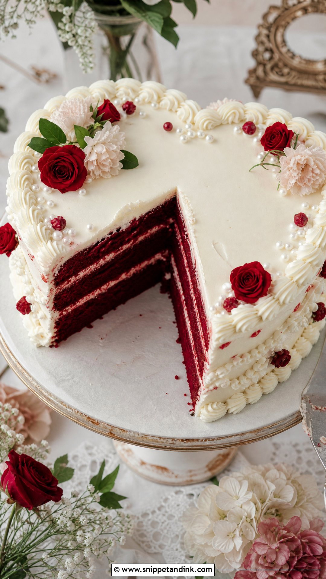 Heart Shaped Red Velvet Wedding Cake - Snippet and Ink - 20 Red Velvet Wedding Cake Ideas