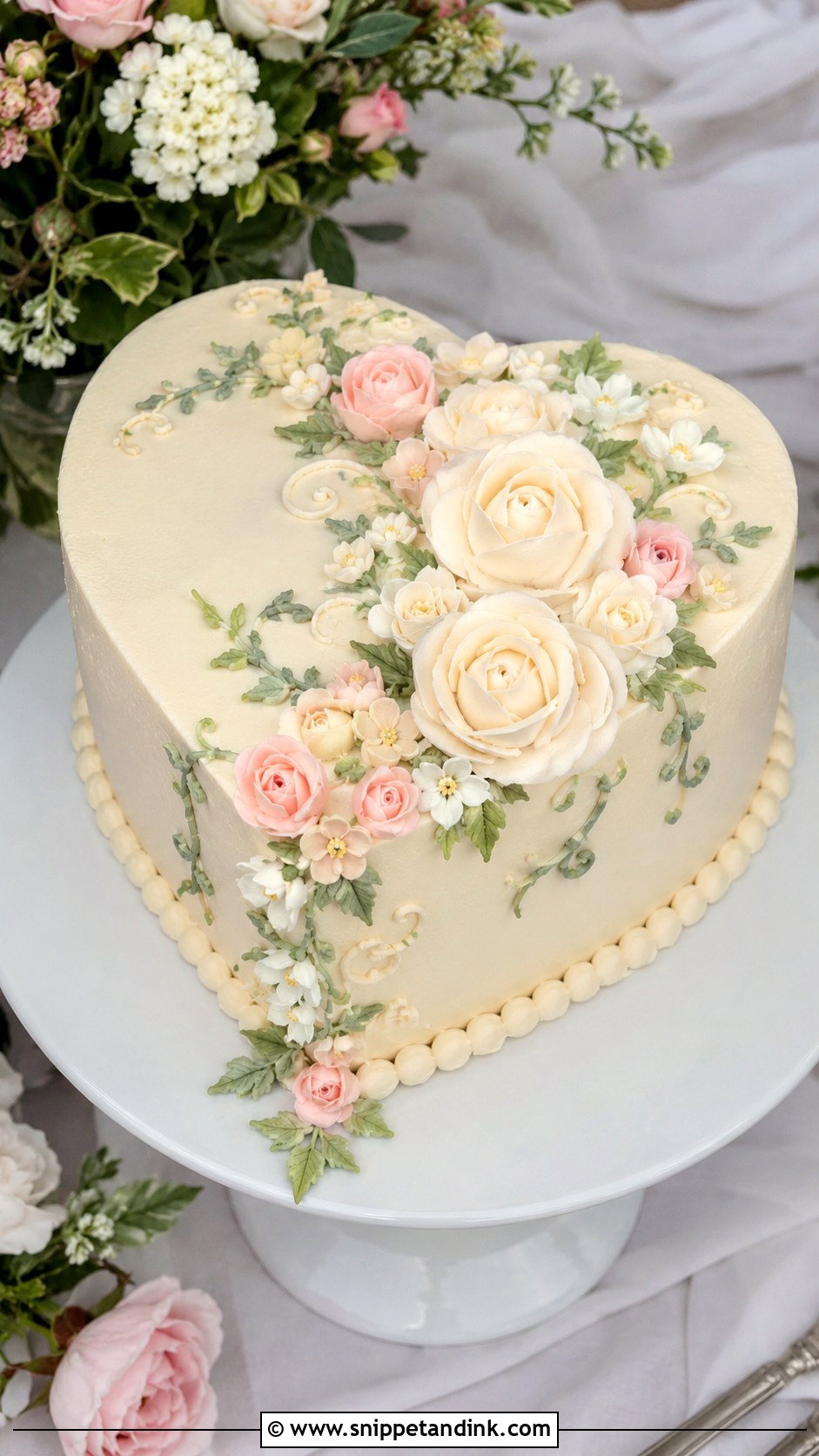 Heart Shaped Wedding Cake With Buttercream Flowers - Snippet and Ink - 20 Simple Heart Shaped Wedding Cake Ideas