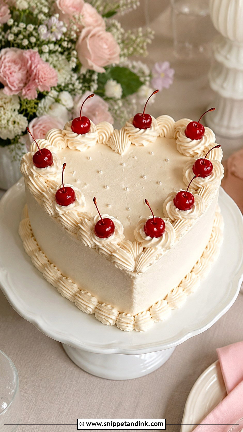 Heart Shaped Wedding Cake With Cherries - Snippet and Ink - 20 Simple Heart Shaped Wedding Cake Ideas