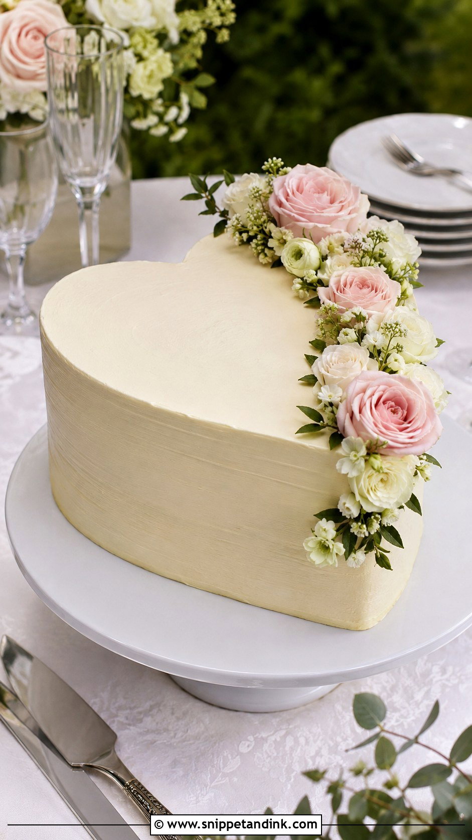 Heart Shaped Wedding Cake With Fresh Flowers - Snippet and Ink - 20 Simple Heart Shaped Wedding Cake Ideas