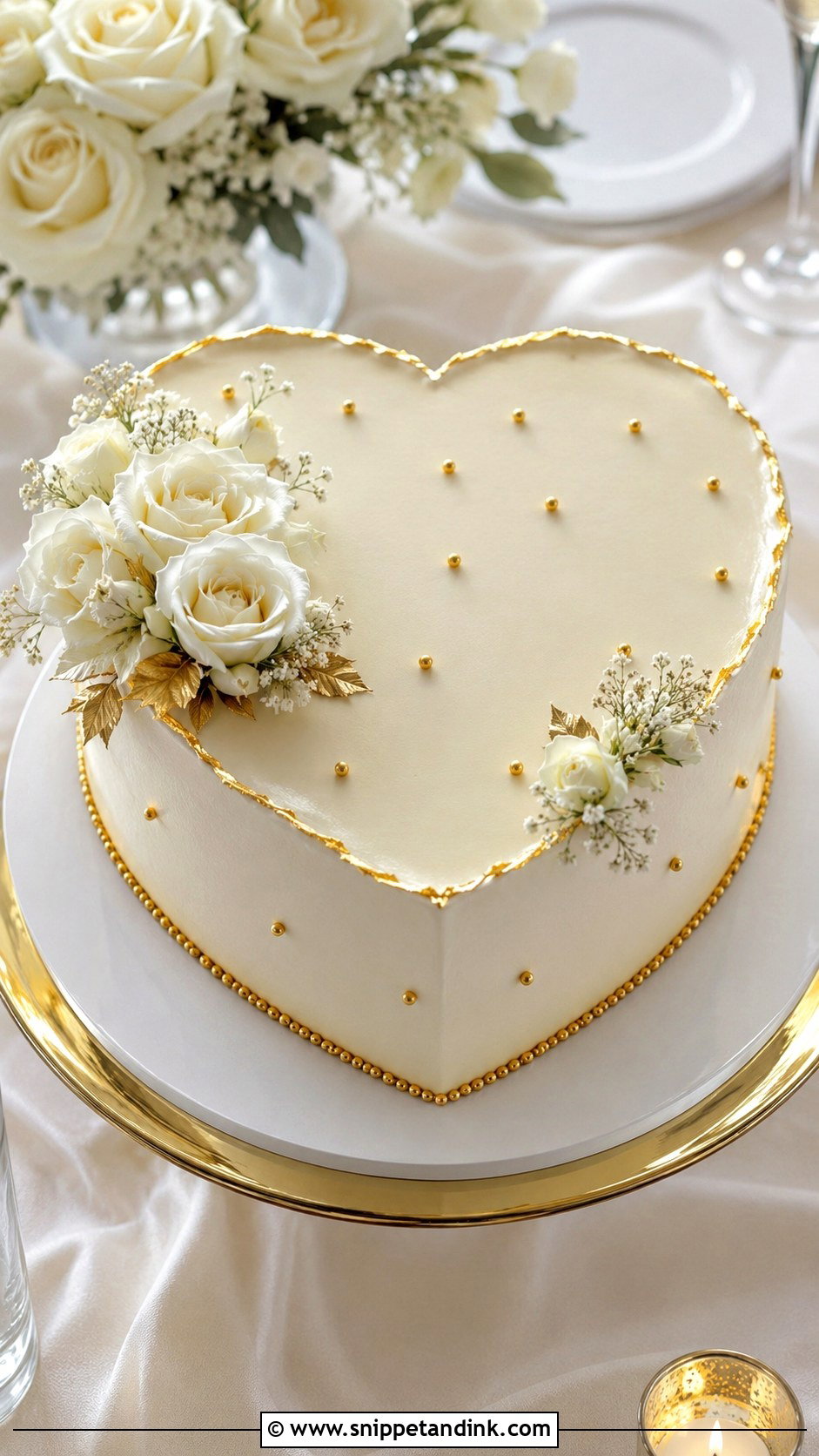 Heart Shaped Wedding Cake With Gold Accents - Snippet and Ink - 20 Simple Heart Shaped Wedding Cake Ideas