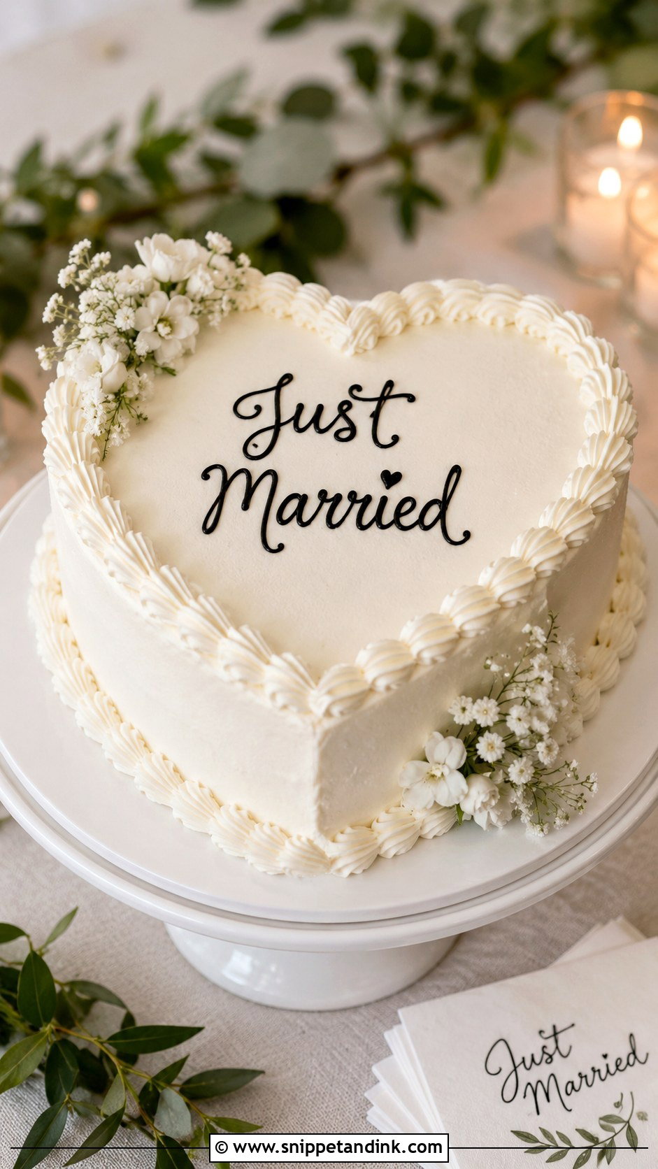 Heart Shaped Wedding Cake With Just Married - Snippet and Ink - 20 Simple Heart Shaped Wedding Cake Ideas