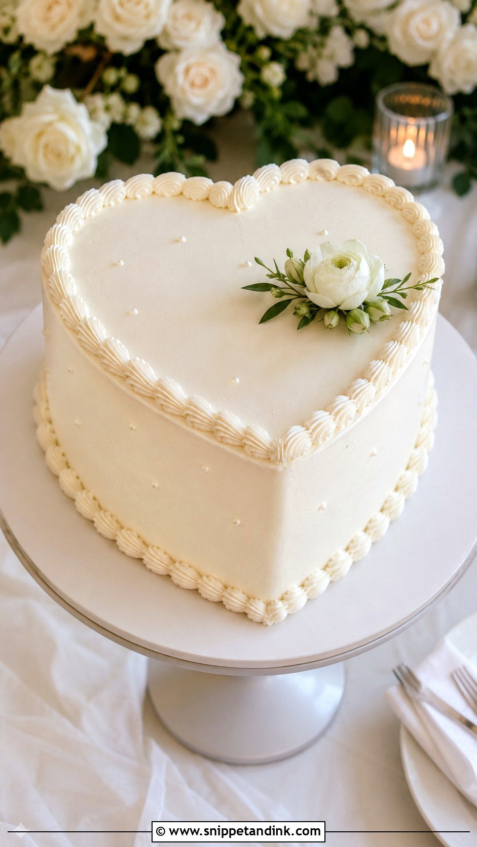 Heart Shaped Wedding Cake With Minimal Piping - Snippet and Ink - 20 Simple Heart Shaped Wedding Cake Ideas