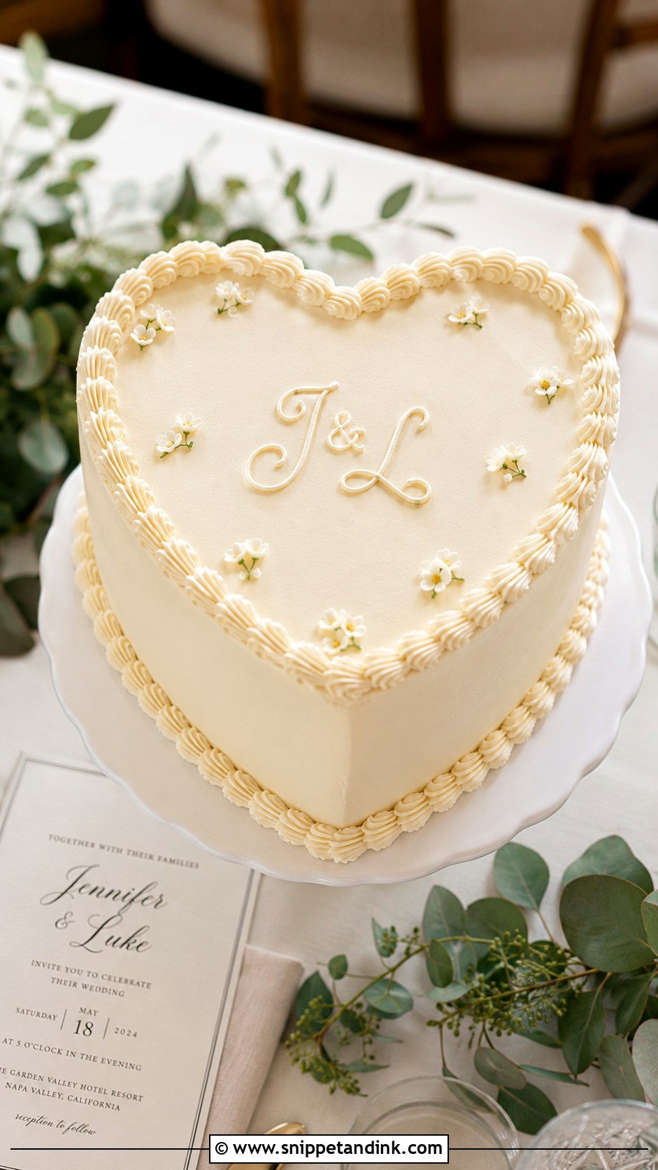 Heart Shaped Wedding Cake With Monogram - Snippet and Ink - 20 Simple Heart Shaped Wedding Cake Ideas