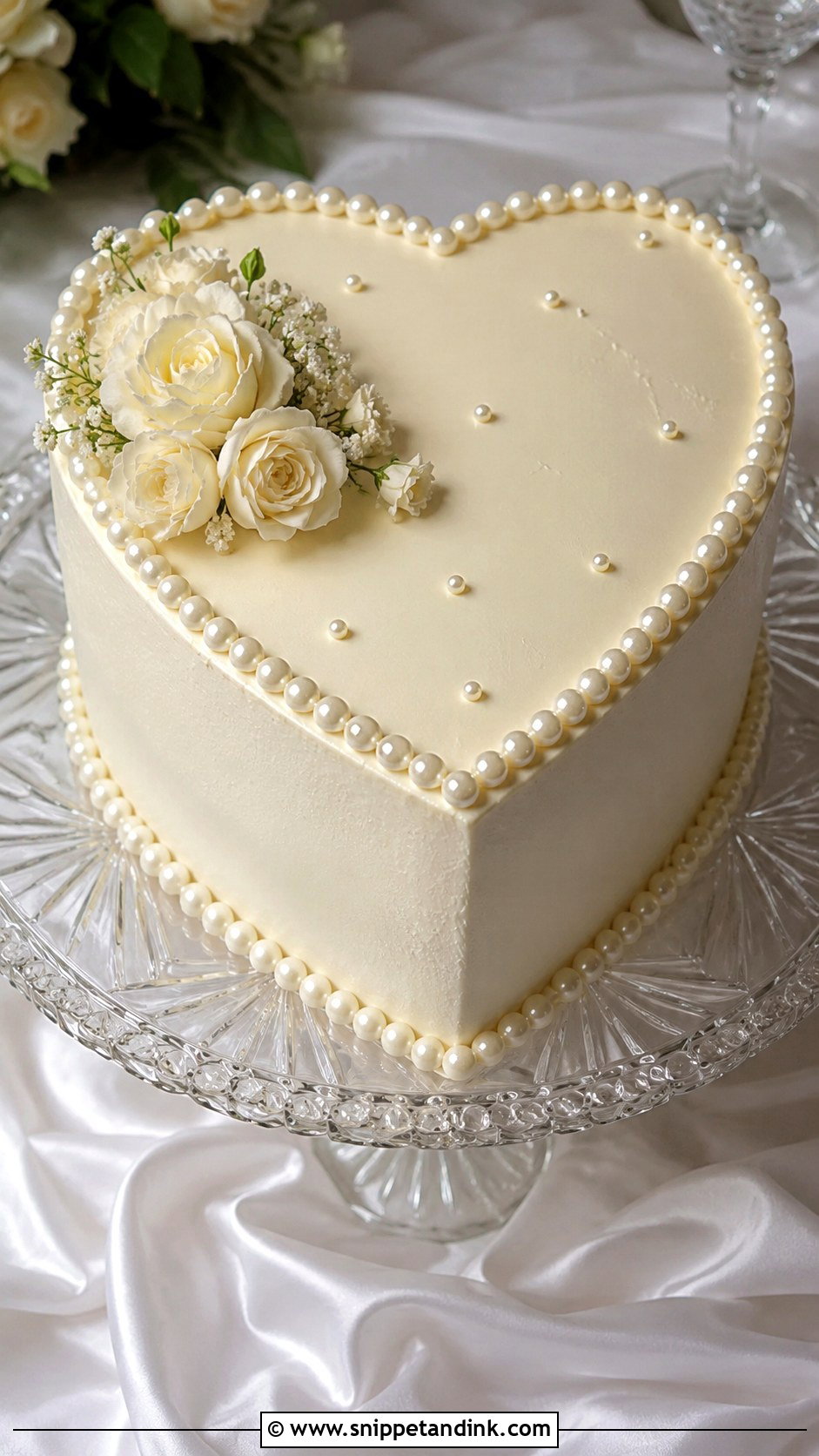 Heart Shaped Wedding Cake With Pearls - Snippet and Ink - 20 Simple Heart Shaped Wedding Cake Ideas