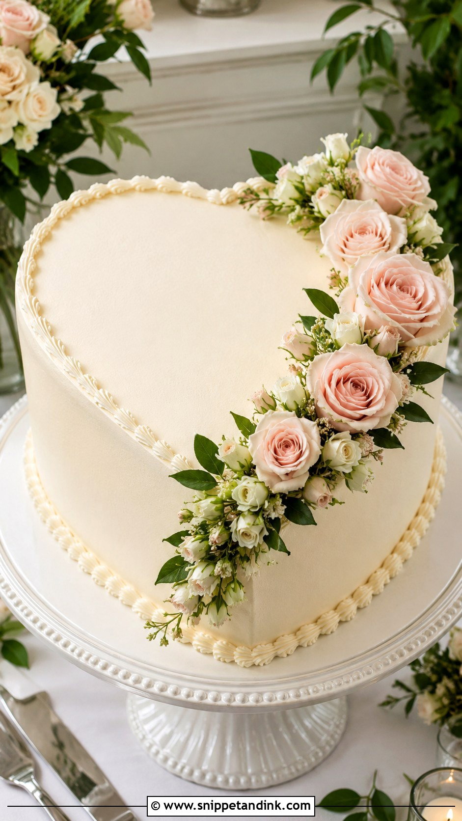 Heart Shaped Wedding Cake With Roses - Snippet and Ink - 20 Simple Heart Shaped Wedding Cake Ideas