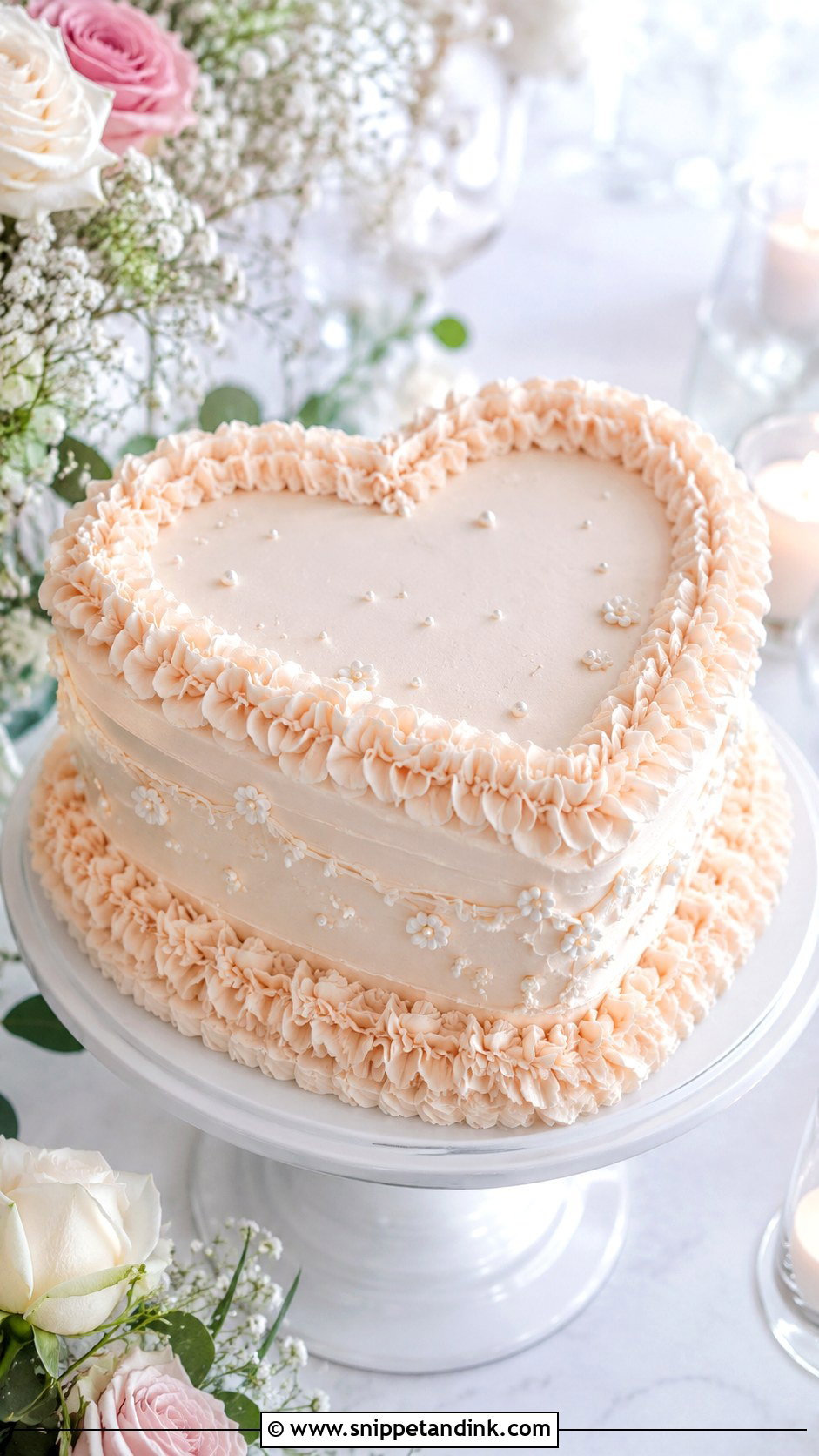 Heart Shaped Wedding Cake With Ruffle Border - Snippet and Ink - 20 Simple Heart Shaped Wedding Cake Ideas