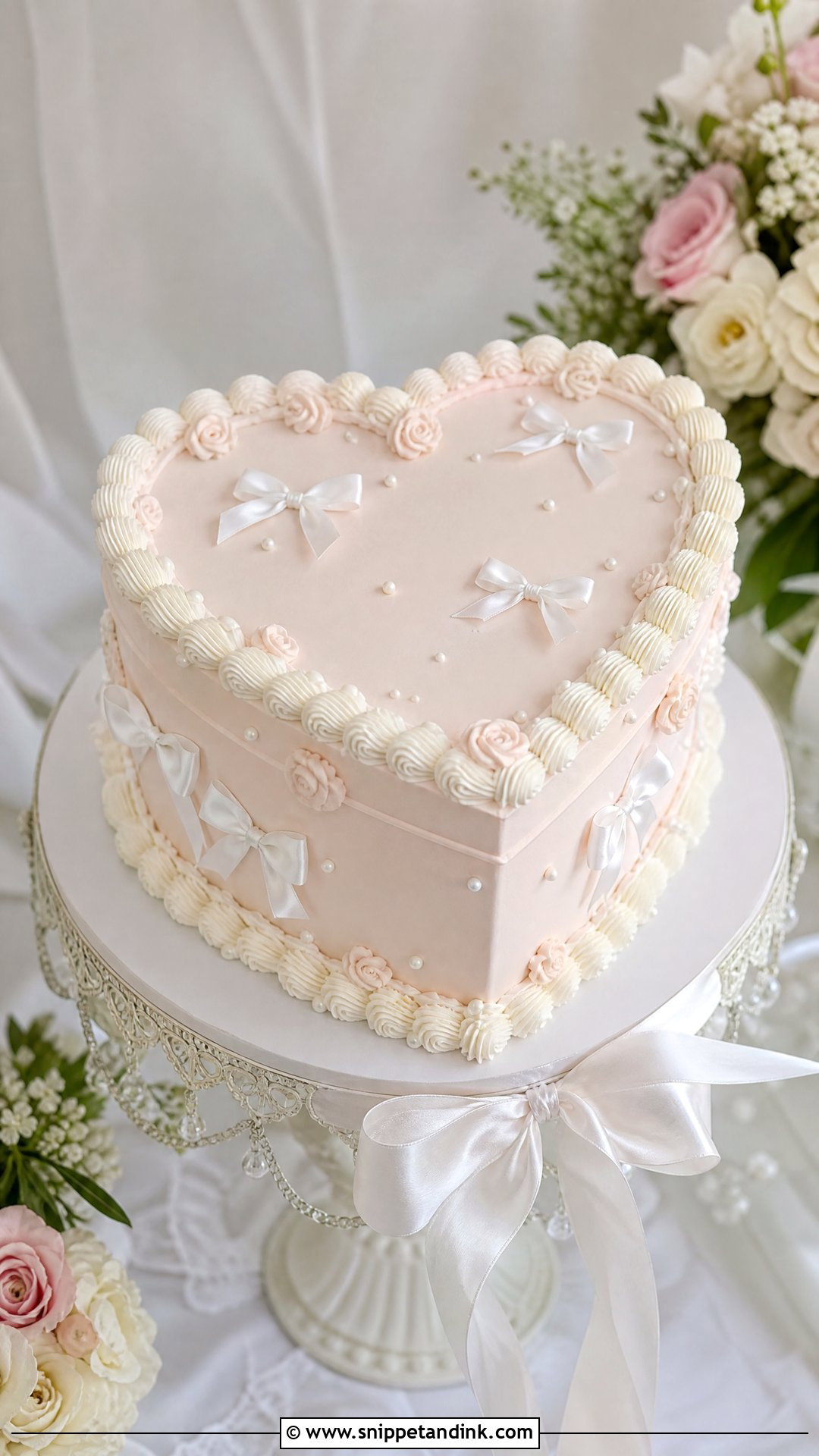 Heart Wedding Cake With Bows - Snippet and Ink - 25 Hearts Cake Ideas for Wedding