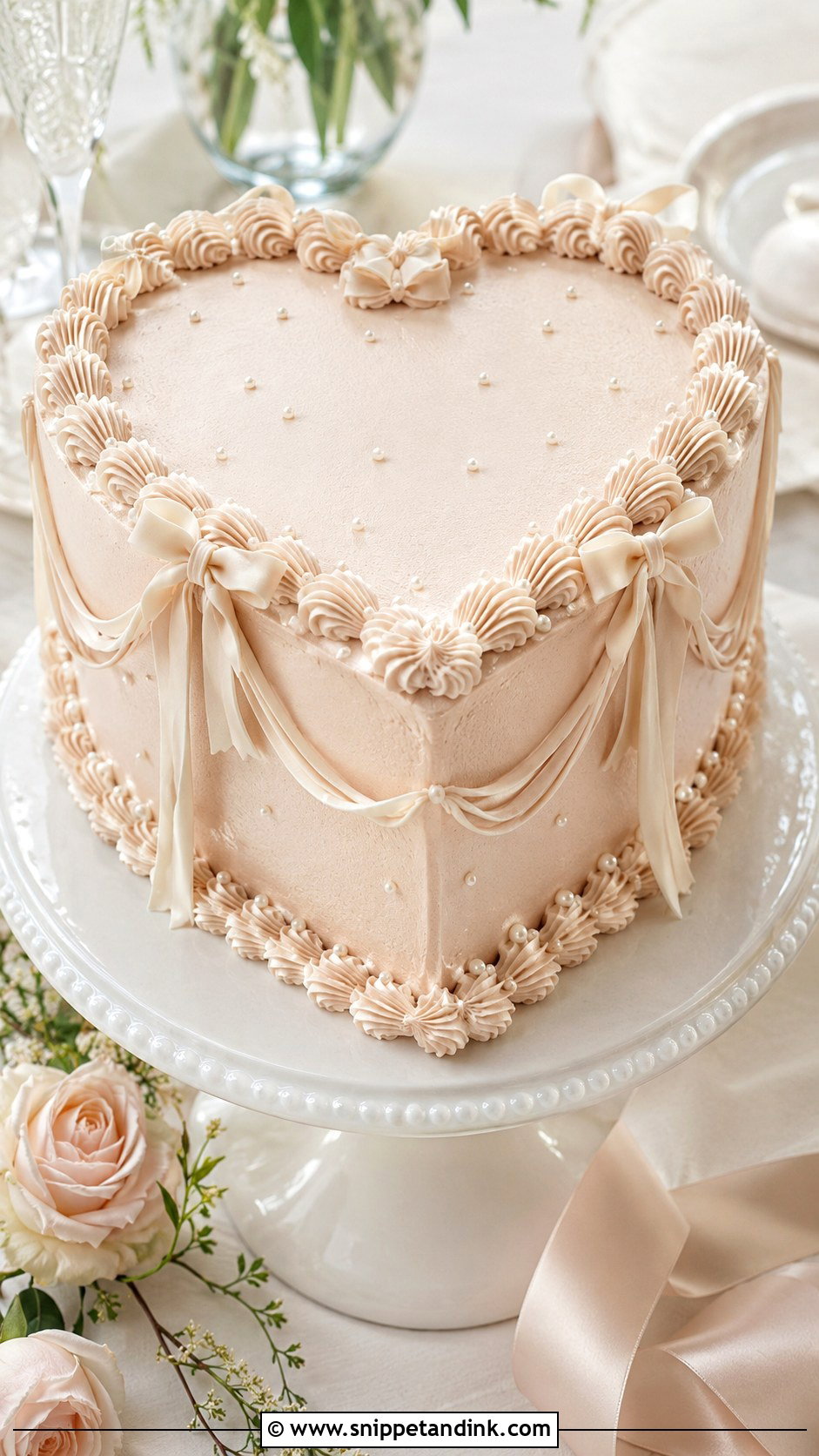 Heart Wedding Cake With Bows - Snippet and Ink - 20 Heart Wedding Cake Ideas
