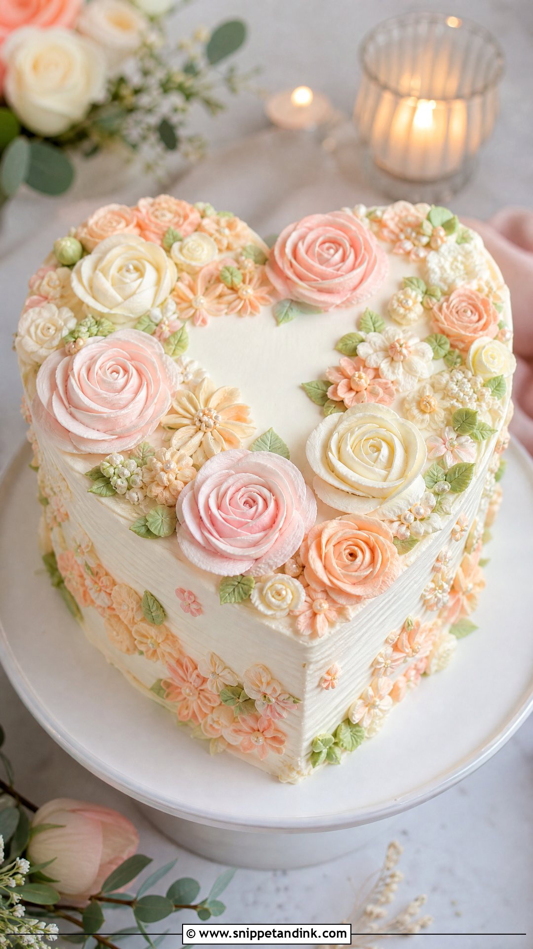 Heart Wedding Cake With Buttercream Flowers - Snippet and Ink - 25 Hearts Cake Ideas for Wedding