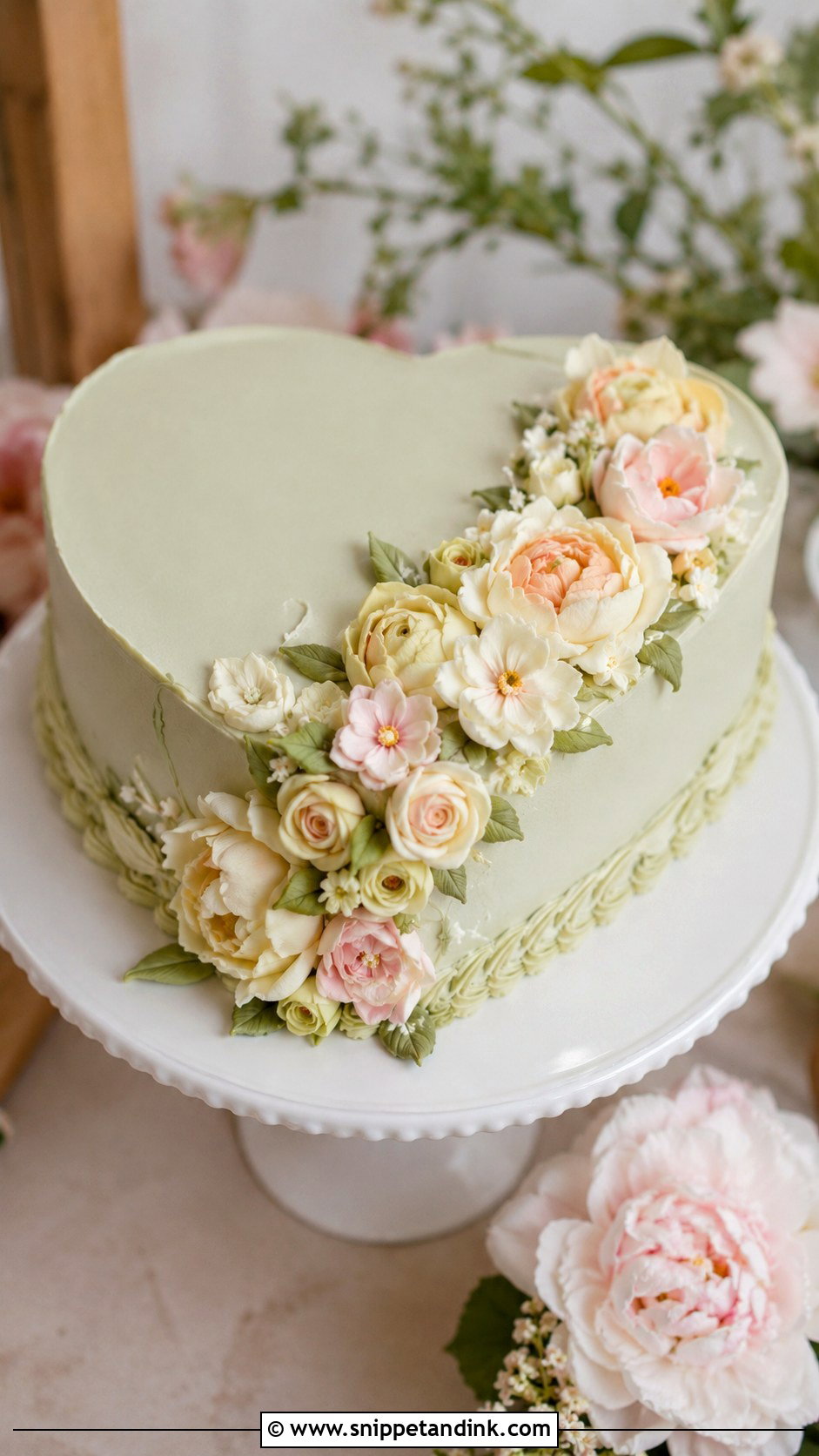Heart Wedding Cake With Buttercream Flowers - Snippet and Ink - 20 Heart Wedding Cake Ideas
