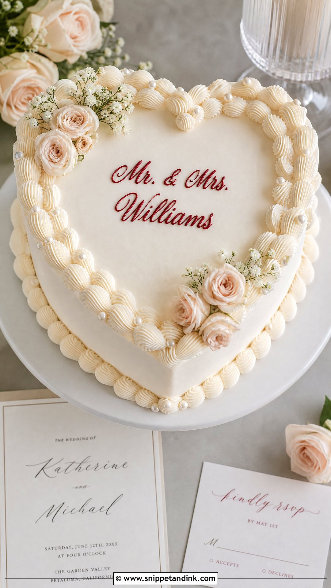 Heart Wedding Cake With Calligraphy - Snippet and Ink - 25 Hearts Cake Ideas for Wedding