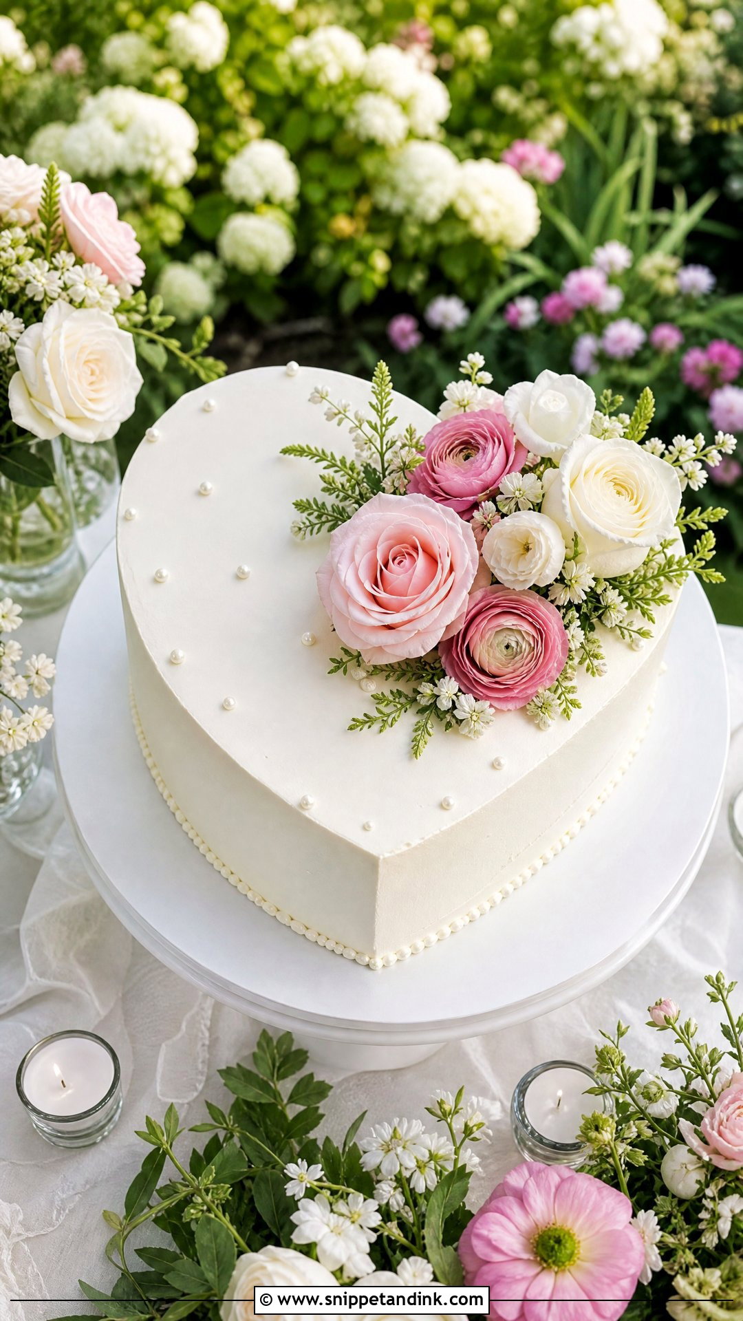 Heart Wedding Cake With Fresh Flowers - Snippet and Ink - 25 Hearts Cake Ideas for Wedding
