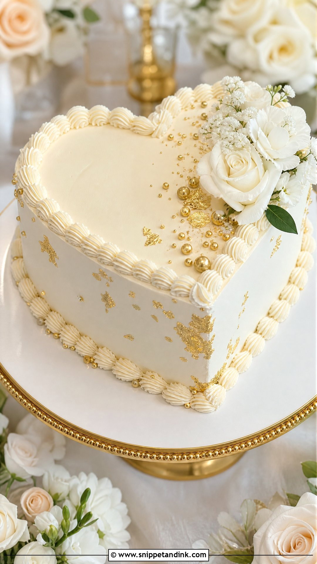 Heart Wedding Cake With Gold - Snippet and Ink - 25 Hearts Cake Ideas for Wedding