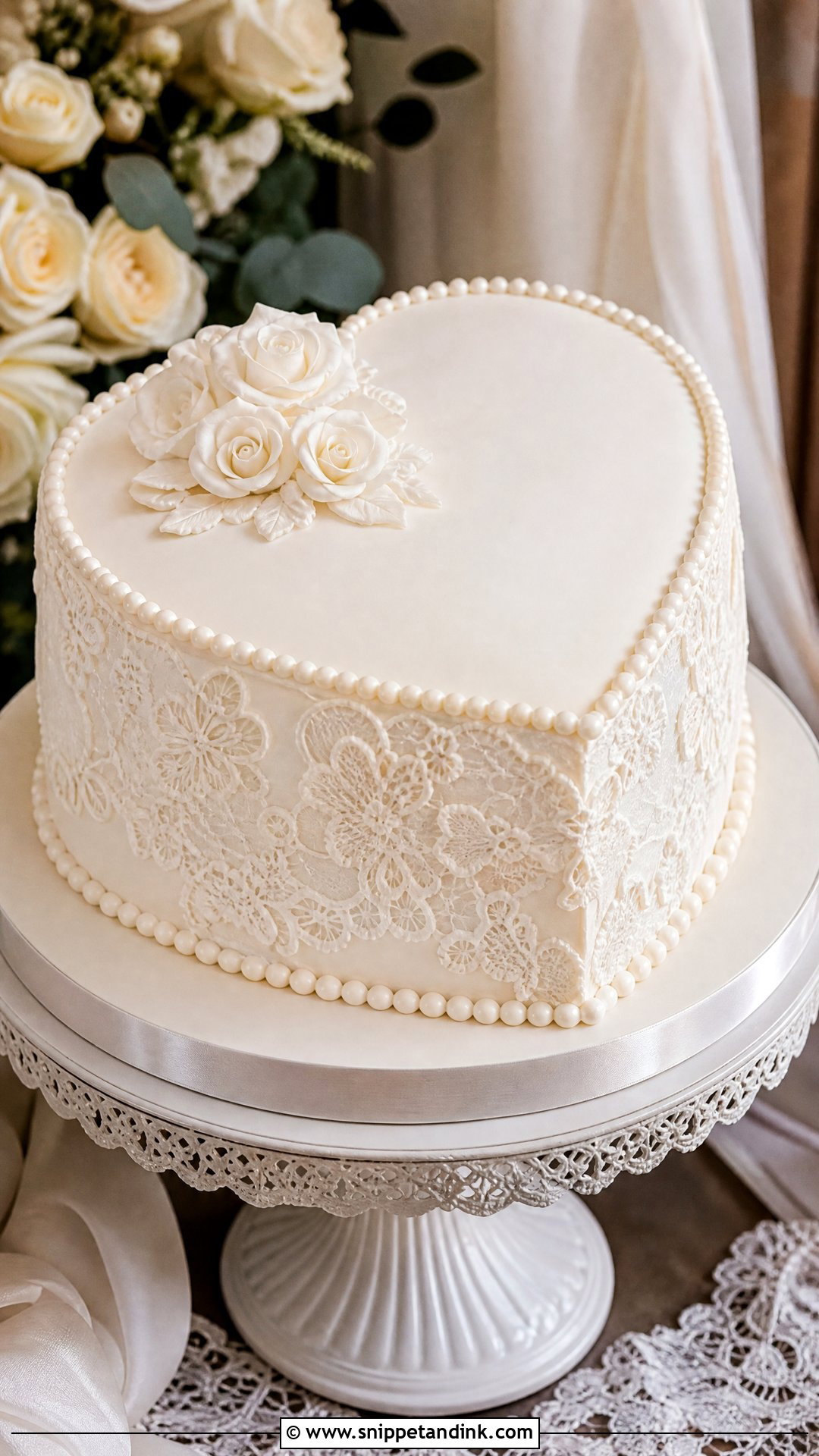 Heart Wedding Cake With Lace - Snippet and Ink - 25 Hearts Cake Ideas for Wedding