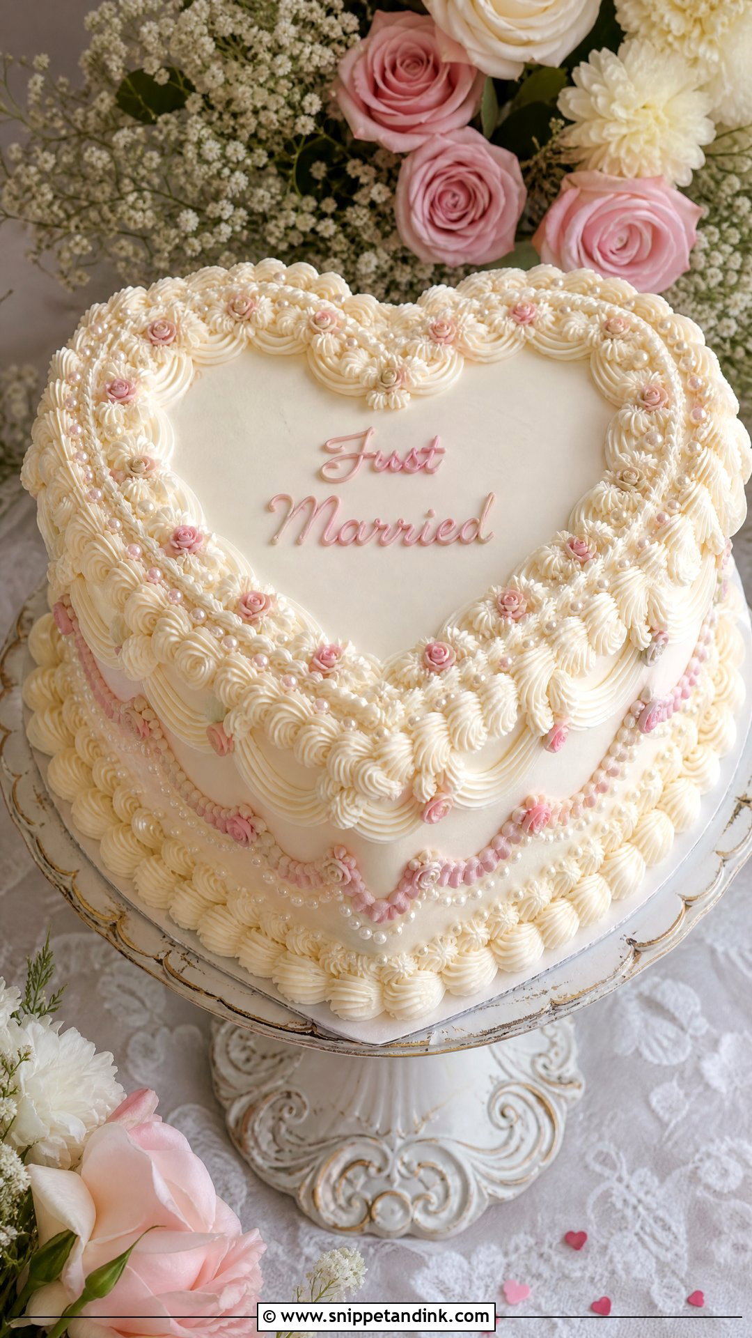 Heart Wedding Cake With Lambeth Piping - Snippet and Ink - 25 Hearts Cake Ideas for Wedding