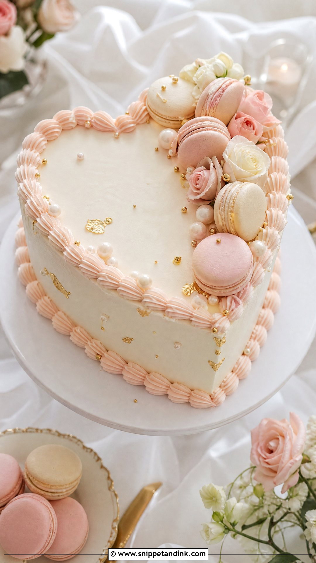 Heart Wedding Cake With Macarons - Snippet and Ink - 25 Hearts Cake Ideas for Wedding