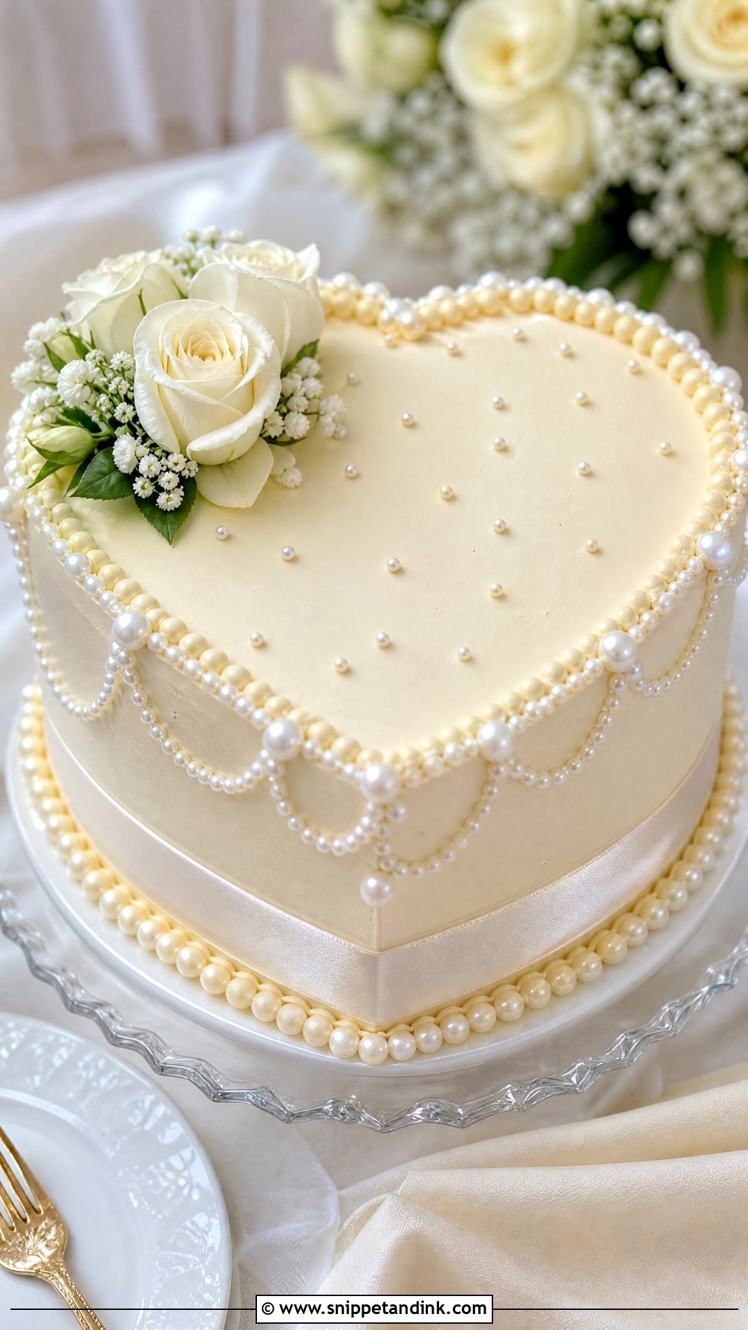 Heart Wedding Cake With Pearls - Snippet and Ink - 25 Hearts Cake Ideas for Wedding