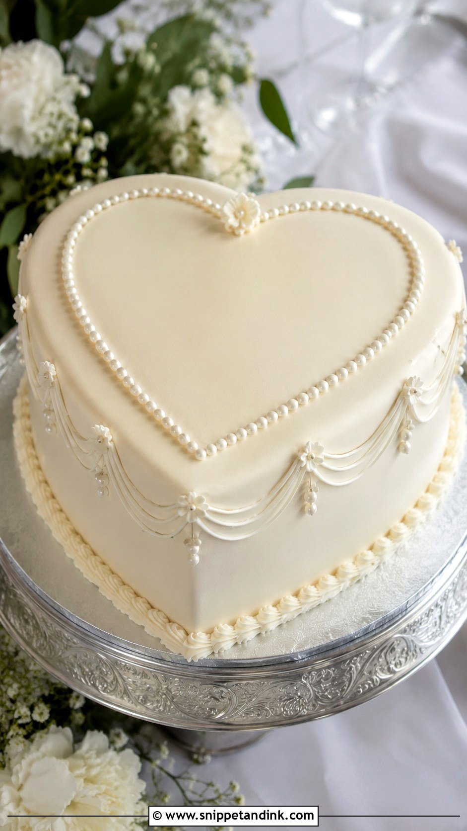 Heart Wedding Cake With Pearls - Snippet and Ink - 20 Heart Wedding Cake Ideas