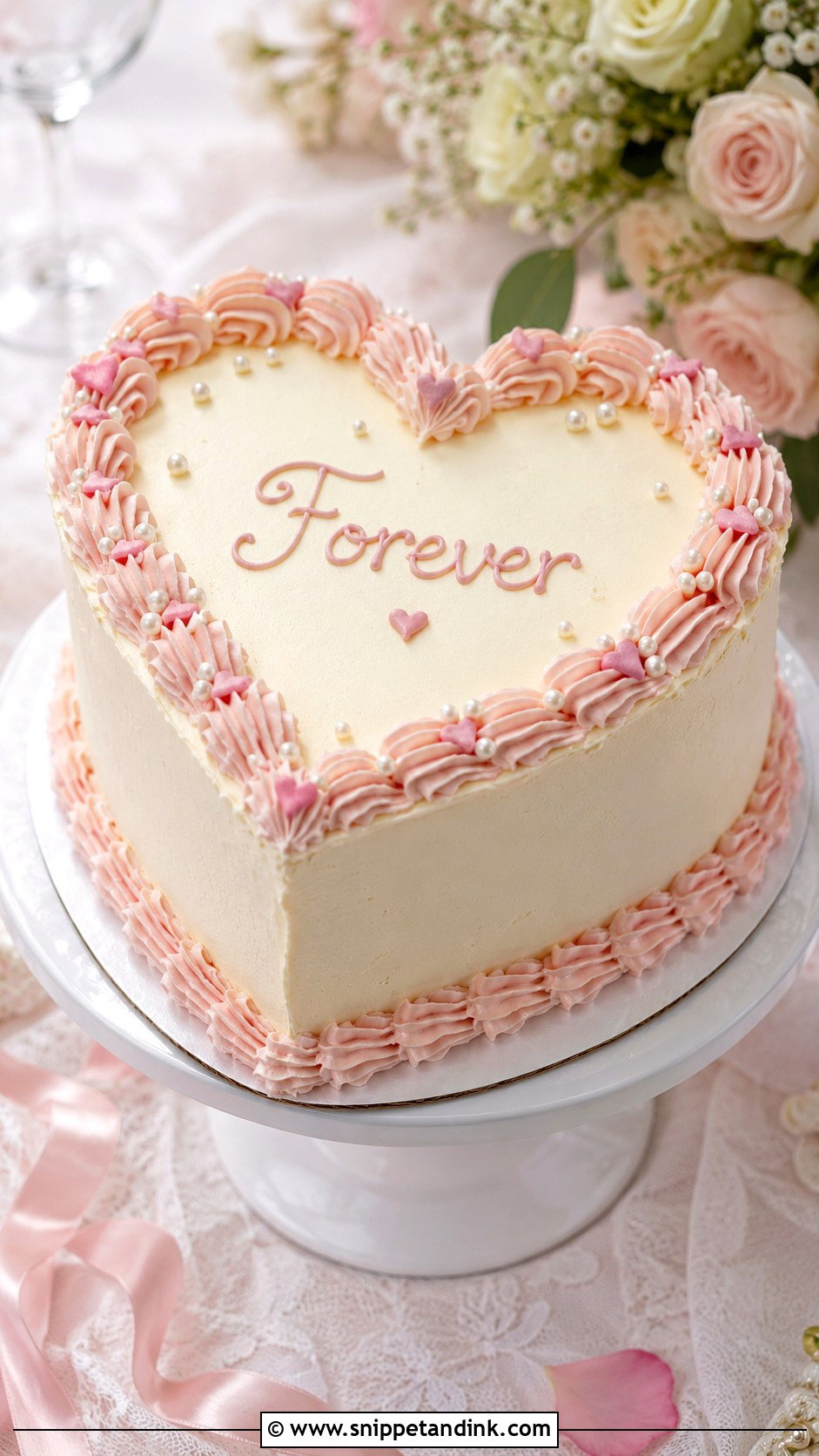 Heart Wedding Cake With Piped Message - Snippet and Ink - 20 Heart Wedding Cake Ideas