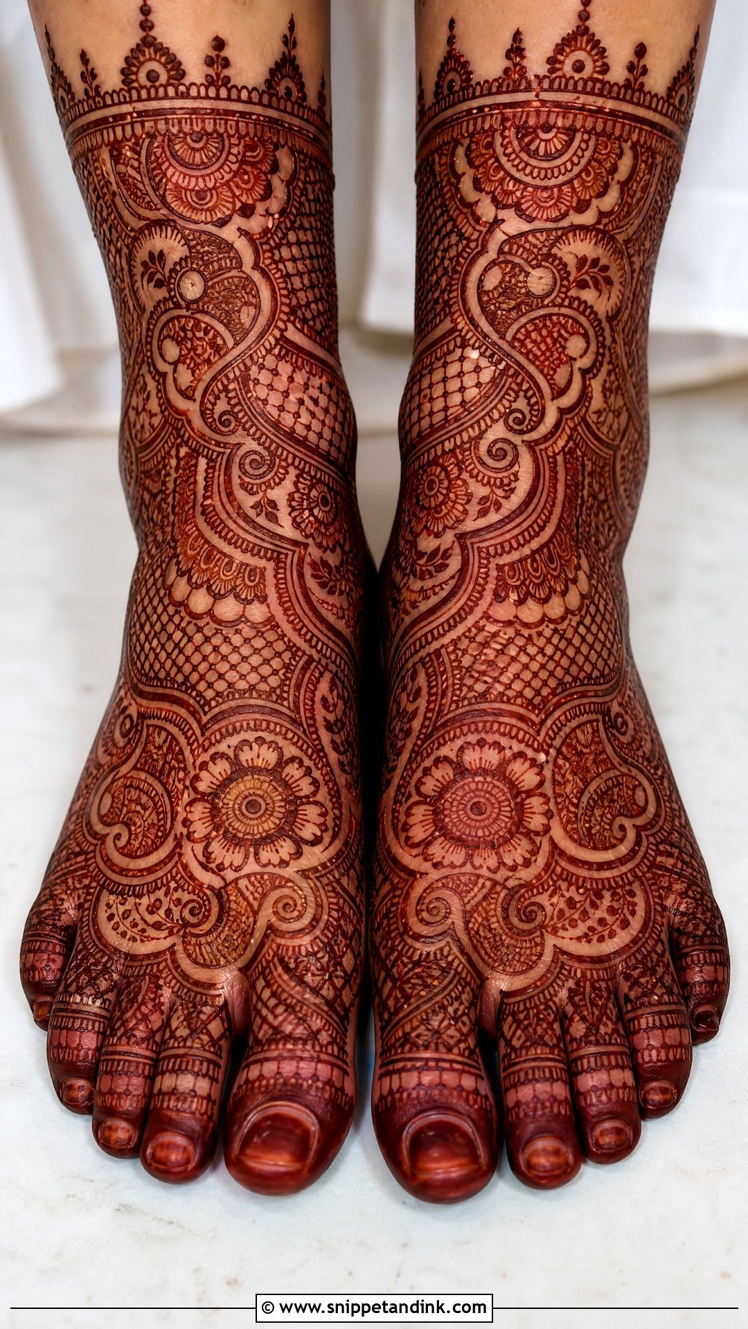 Heavy Bridal Feet Mehndi Design - Snippet and Ink - 30 Bridal Feet Mehndi Designs