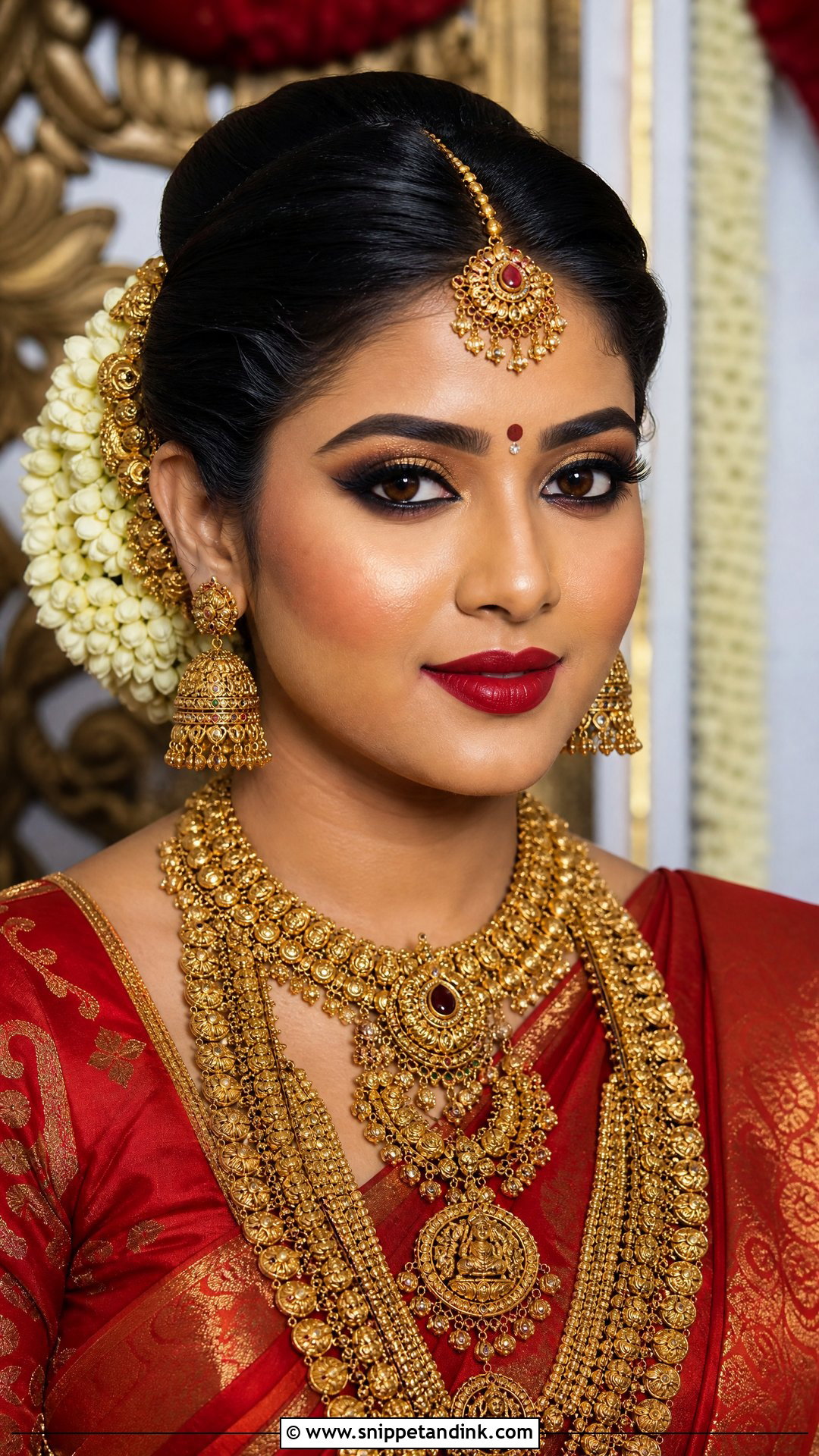 Heavy Jewelry South Indian Bridal Makeup - Snippet and Ink - 20 Traditional South Indian Bridal Makeup Ideas
