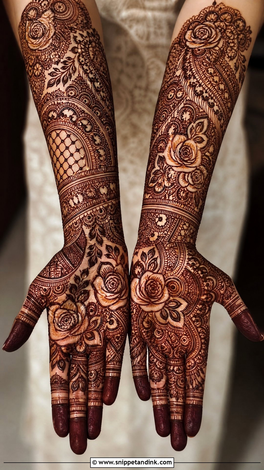Heavy Rose Bridal Mehndi Full Hand - Snippet and Ink - 20 Rose Full Hand Bridal Mehndi Designs