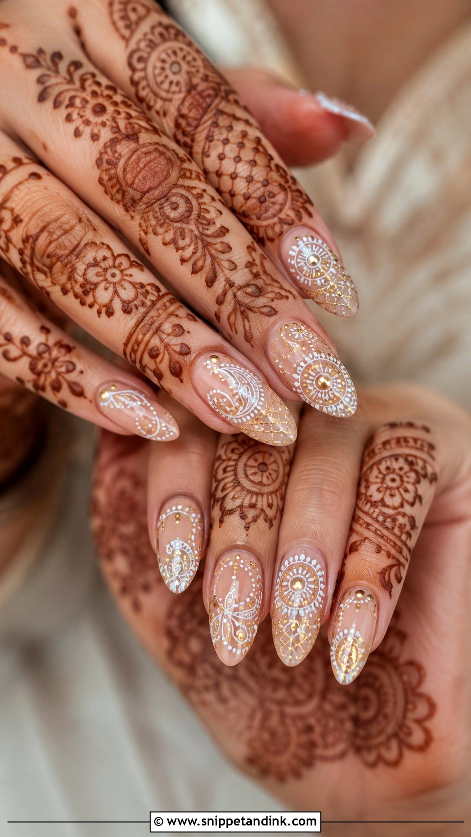 Henna Pattern Bridal Nails With Mehendi - Snippet and Ink - 20 Bridal Nails with Mehendi