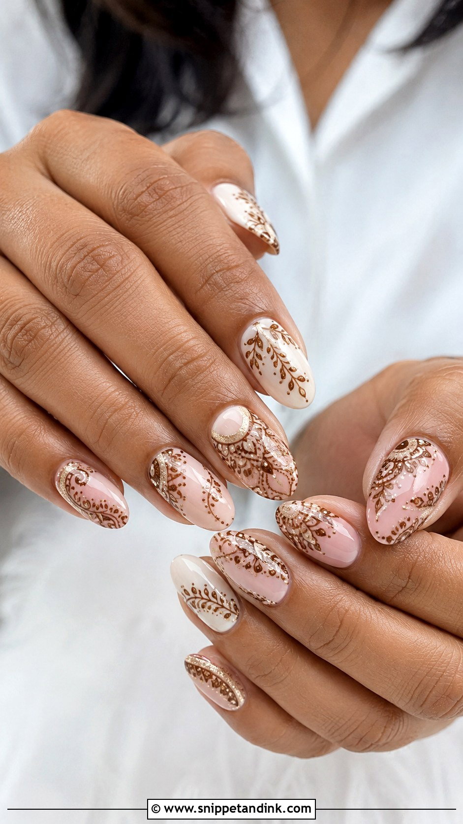 Henna Pattern Engagement Nails - Snippet and Ink - 20 Indian Nail Art for Engagement Brides Ideas