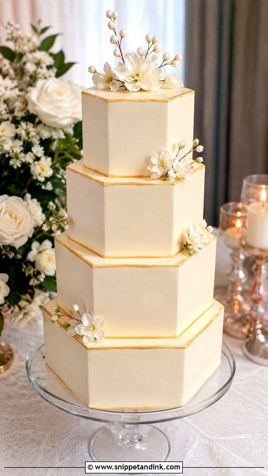 Hexagon Tiered Wedding Cake - Snippet and Ink - 30 Tiered Wedding Cake Ideas