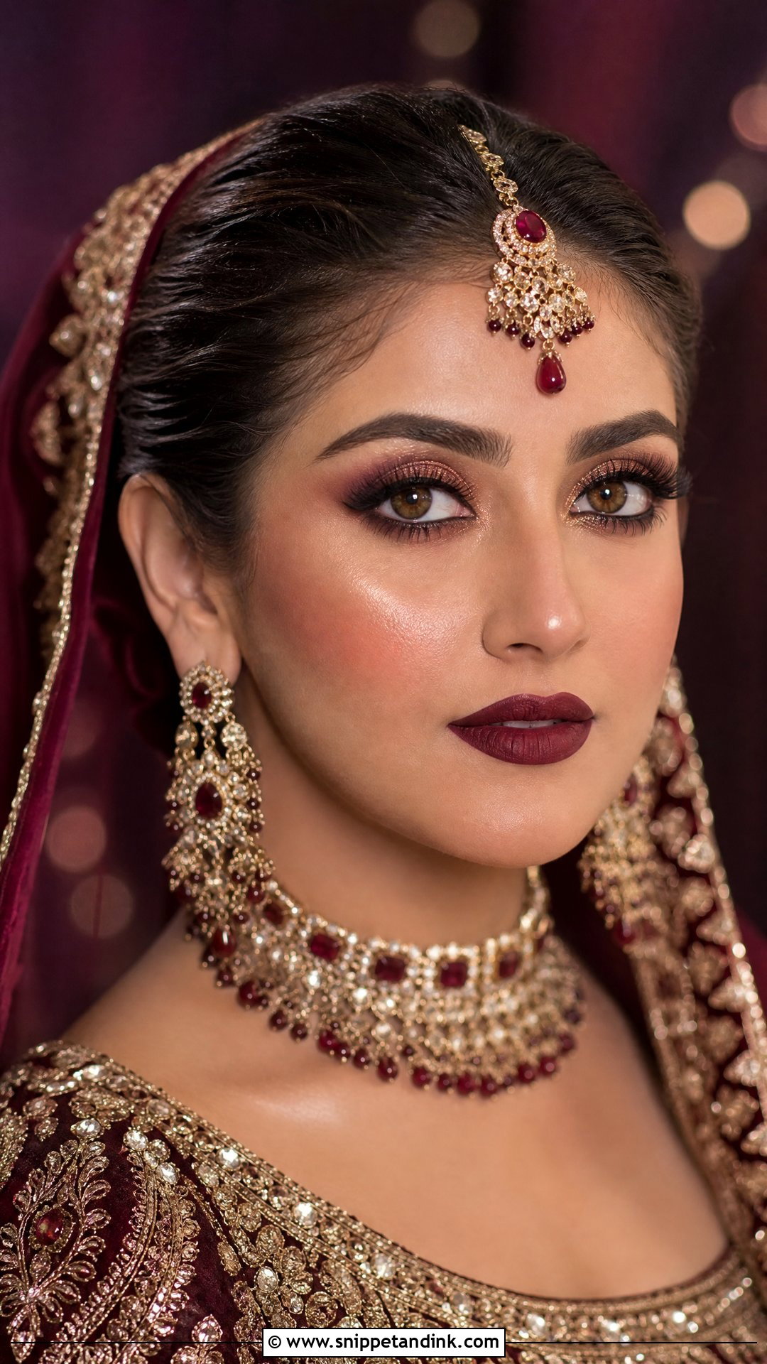 Hiba Bukhari Maroon Bridal Makeup Look - Snippet and Ink - 20 Hiba Bukhari Bridal Look Ideas
