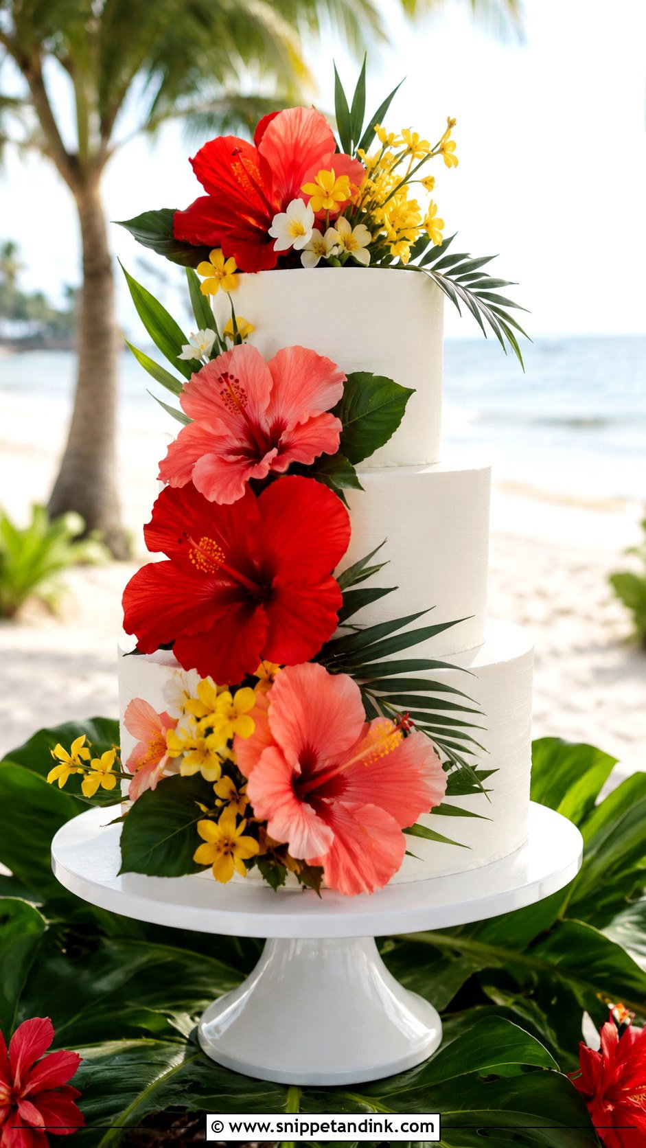 Hibiscus Wedding Cake - Snippet and Ink - 25 Tropical Beach Wedding Cake Ideas