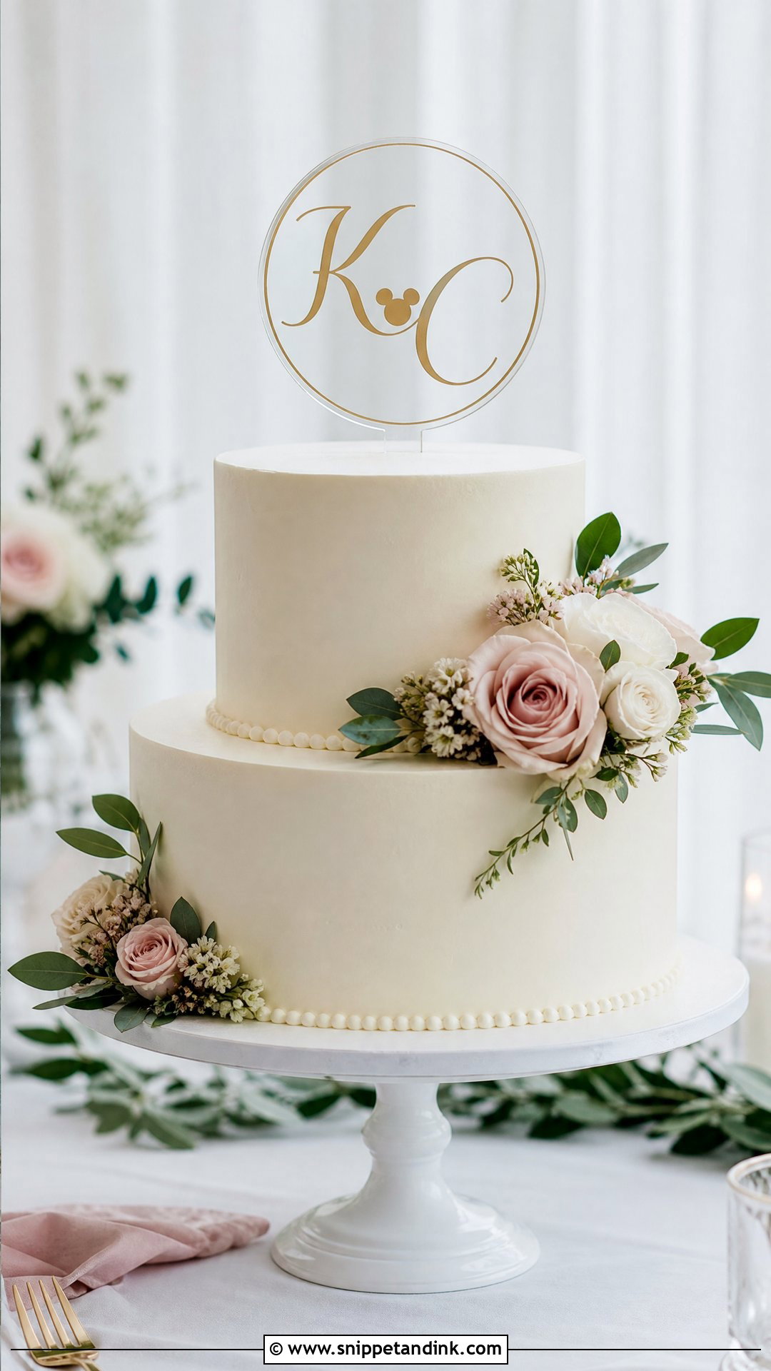 Hidden Mickey Cake Topper Wedding Cake - Snippet and Ink - 20 Hidden Mickey Wedding Cake Ideas