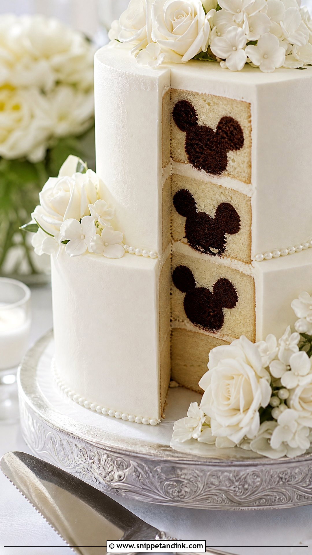 Hidden Mickey Cut Slice Wedding Cake - Snippet and Ink - 20 Hidden Mickey Wedding Cake Ideas