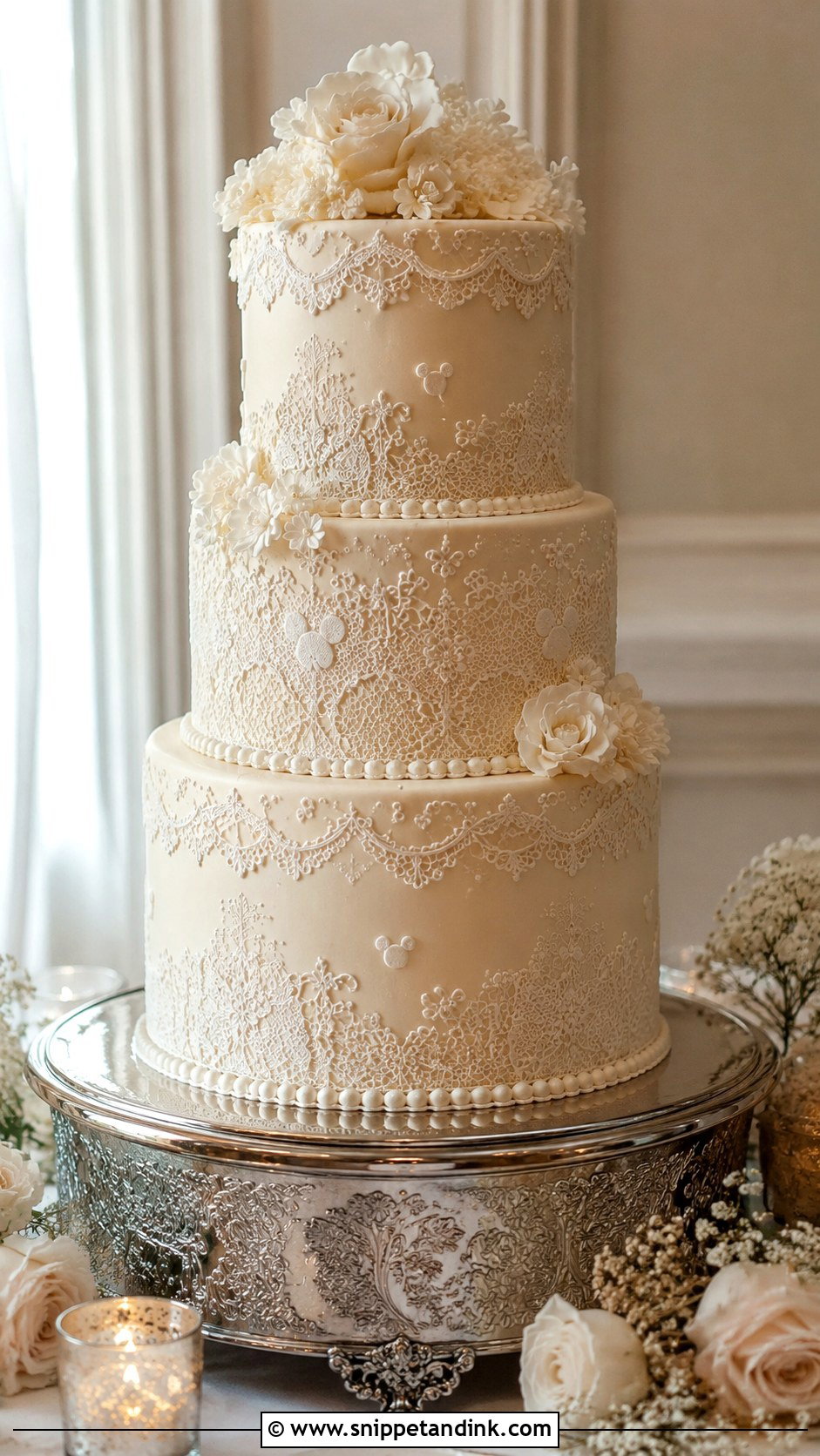 Hidden Mickey Floral Wedding Cake - Snippet and Ink - 20 Hidden Mickey Wedding Cake Ideas