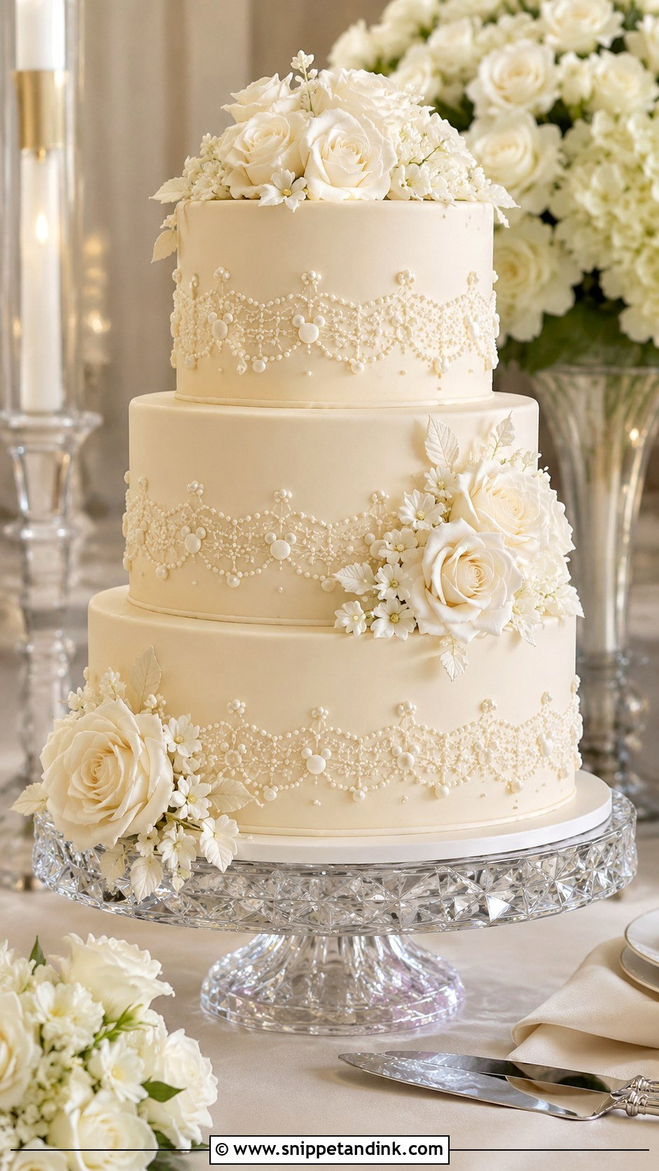 Hidden Mickey Lace Wedding Cake - Snippet and Ink - 20 Hidden Mickey Wedding Cake Ideas