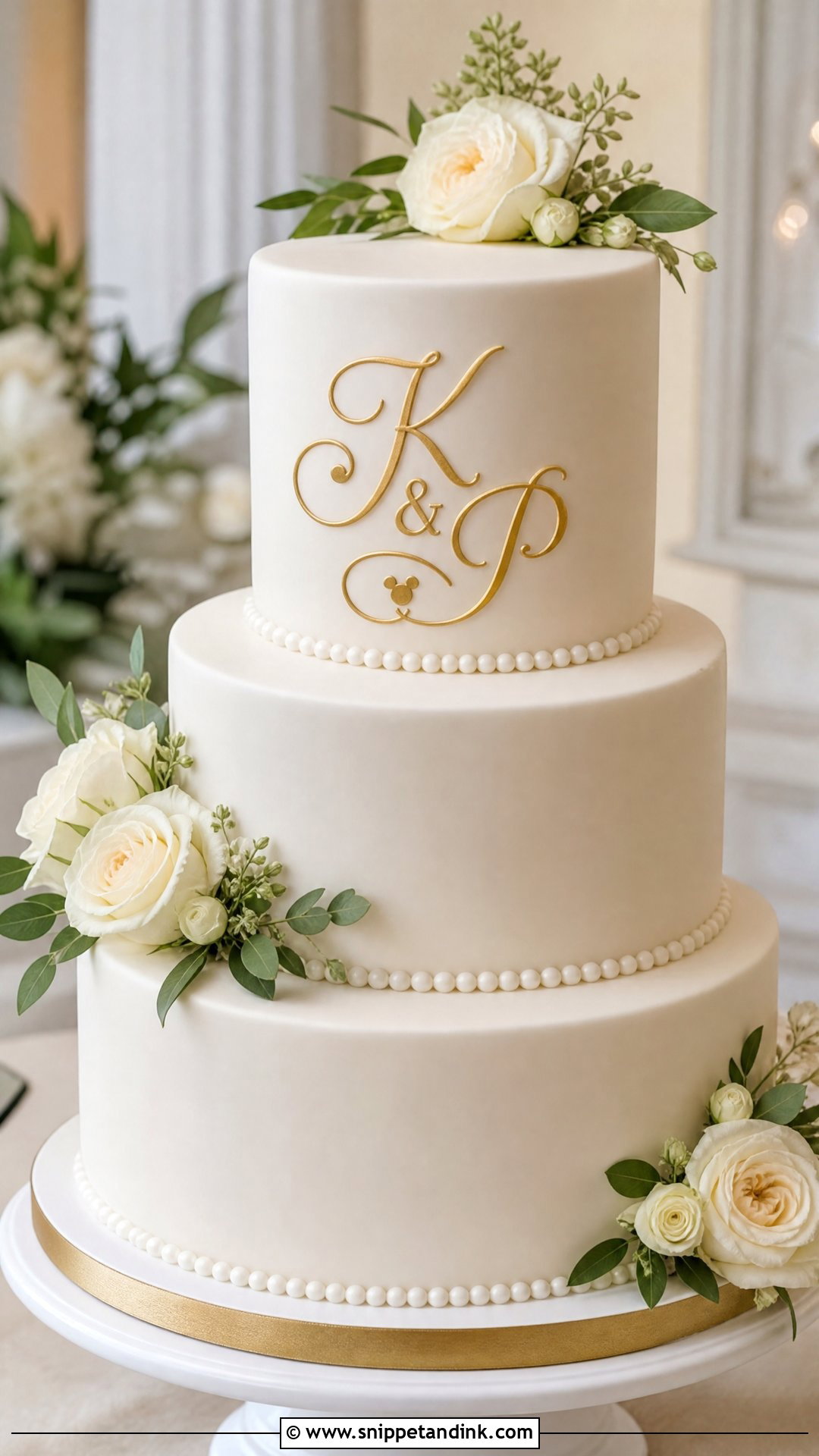 Hidden Mickey Monogram Wedding Cake - Snippet and Ink - 20 Hidden Mickey Wedding Cake Ideas