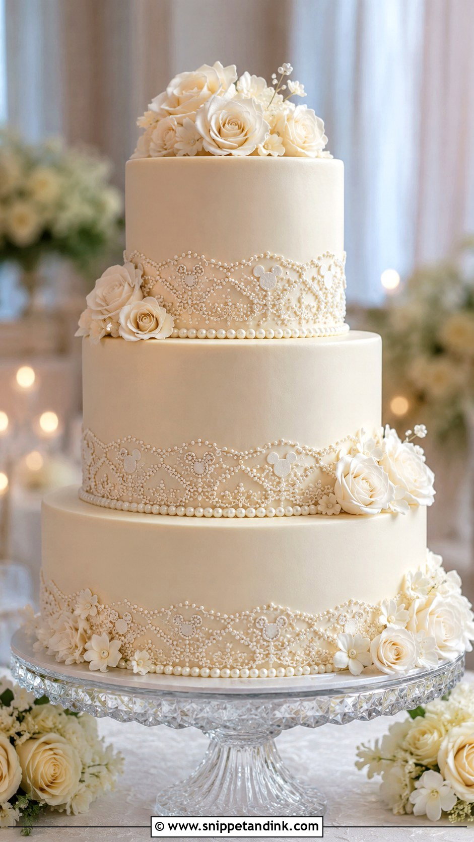 Hidden Mickey Pearl Wedding Cake - Snippet and Ink - 20 Hidden Mickey Wedding Cake Ideas