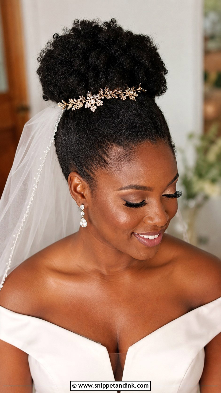 High Afro Puff With Veil - Snippet and Ink - 20 Natural Hair Styles for Wedding