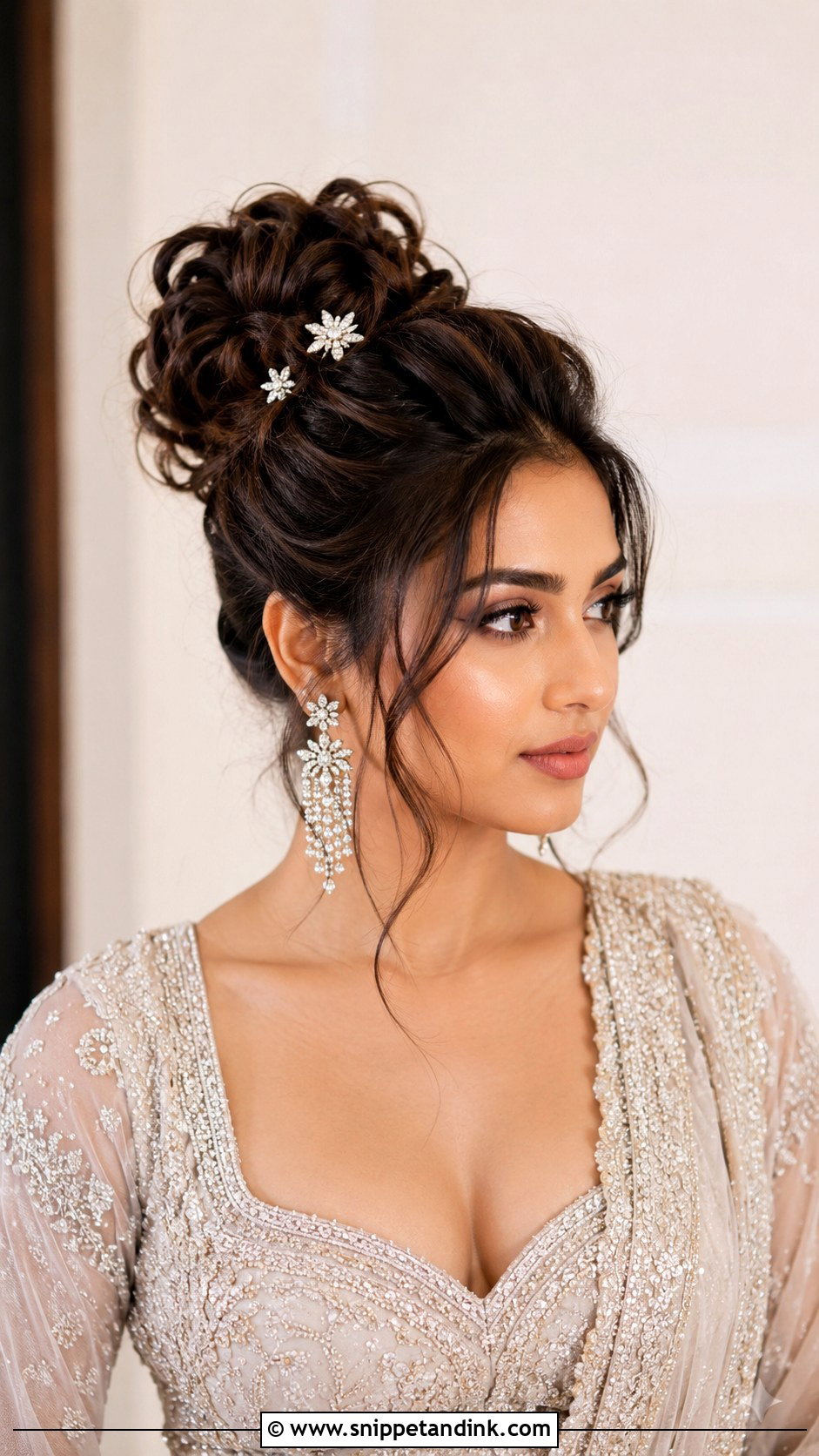 High Bridal Bun - Snippet and Ink - 15 Indian Wedding Bridal Hair Bun Ideas