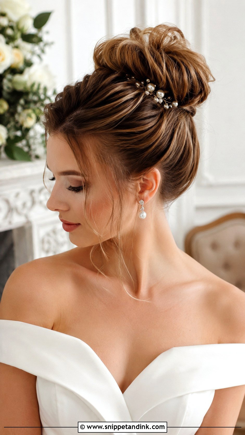 High Bridal Bun With Crown Volume - Snippet and Ink - 25 Bridal Hair for Round Face Ideas