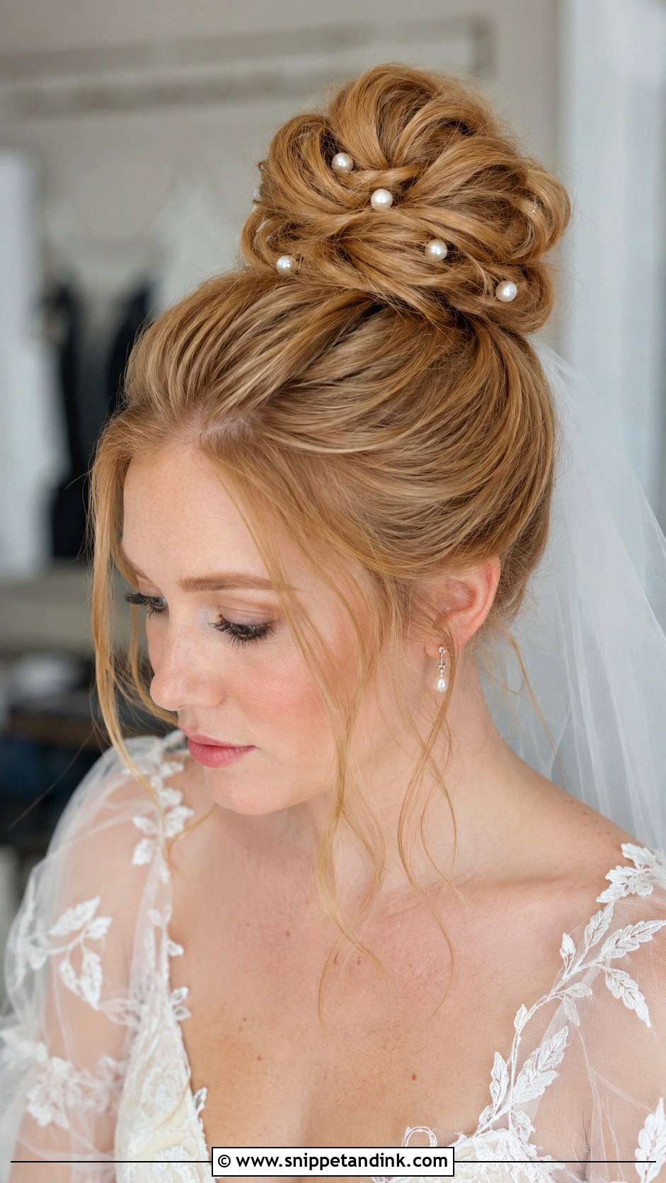 High Bridal Bun With Face Framing Pieces - Snippet and Ink - 15 High Bridal Bun Ideas
