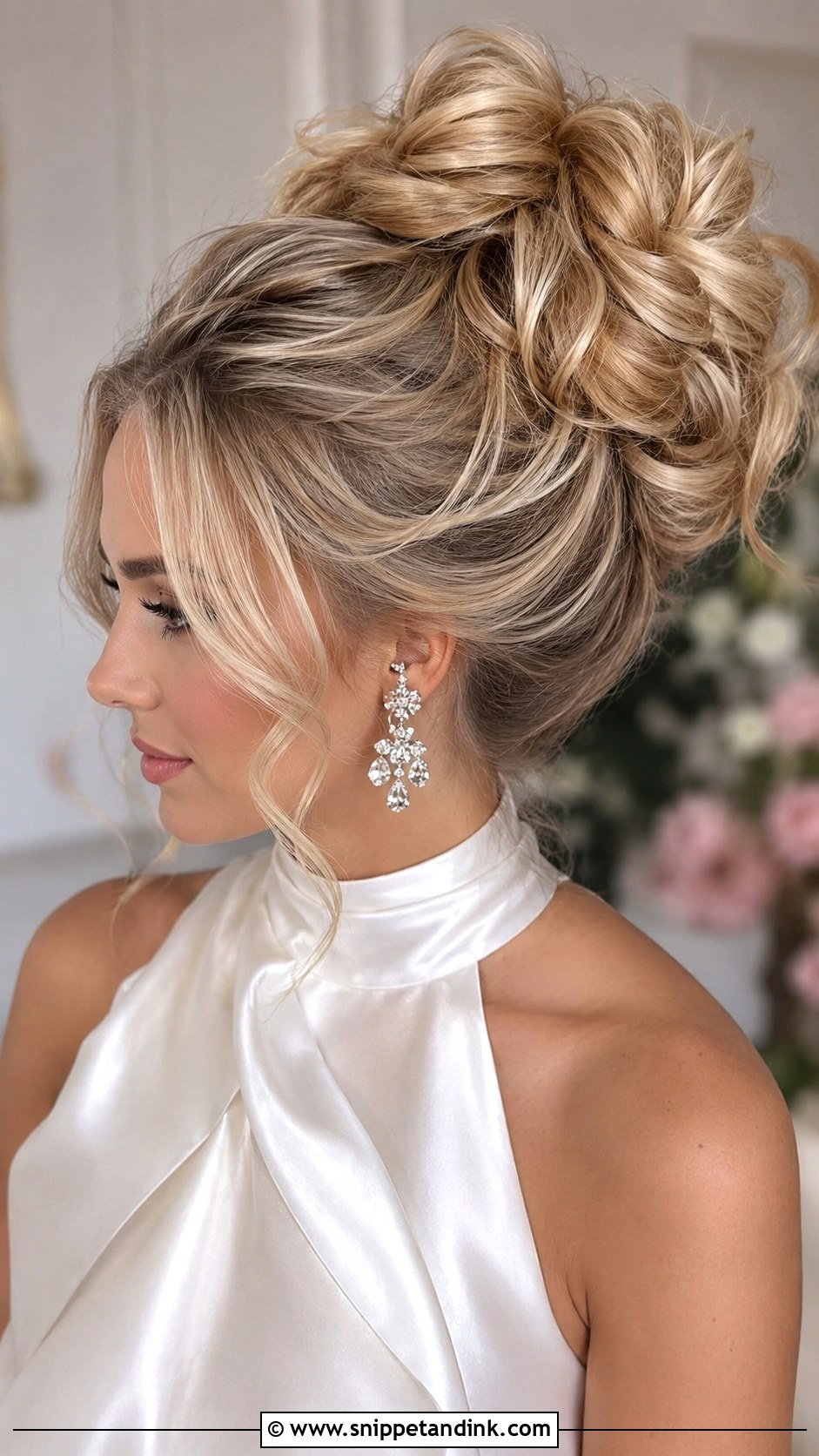 High Bridal Bun With Loose Curls - Snippet and Ink - 20 Bride Updo Hairstyles Bun Loose Curls